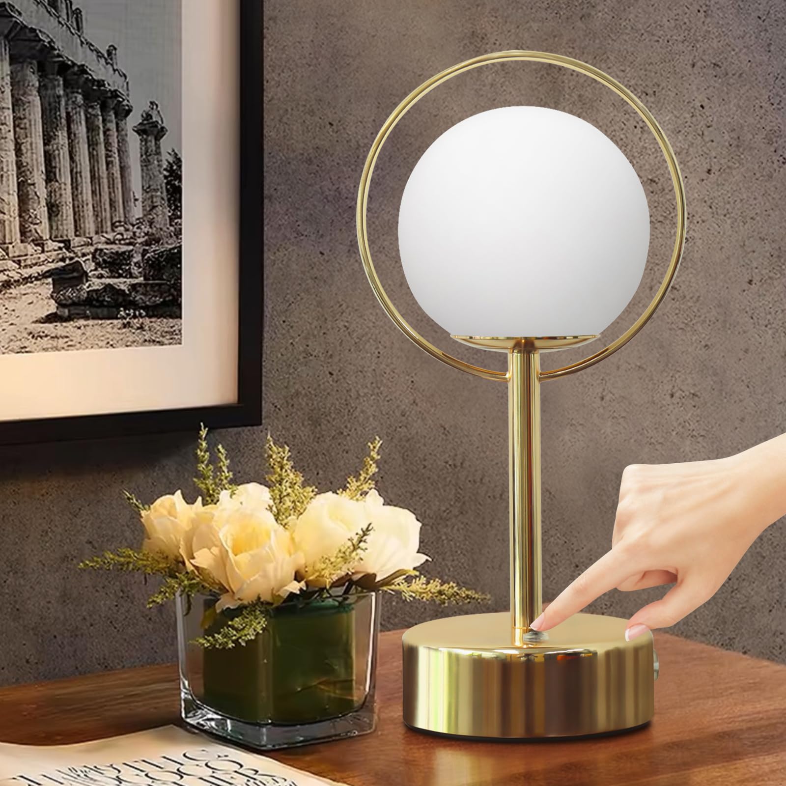 Fuzzbopn Table Lamp-1 Pack 5000 Mah Battery Operated Lamp, Dimming Touch Control Gold Lamp With 3 Color Temperature, Rechargeable Table Lamp For Living Room, Outdoor/Indoor, Bedroom, Restaurant