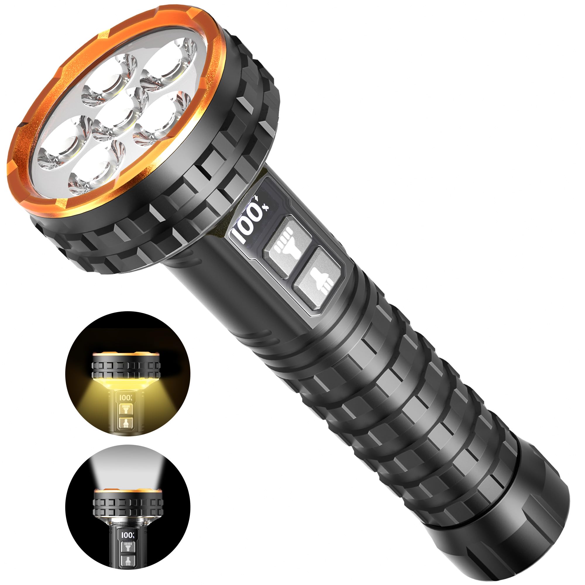 Yls Flashlight, 5000 Lumen Led Rechargeable Flashlight With Digital Display, 8 Modes & Ipx4 Waterproof, Camping Light With Magnetic Base For Camping, Home, Emergency, Rescue, Hunting