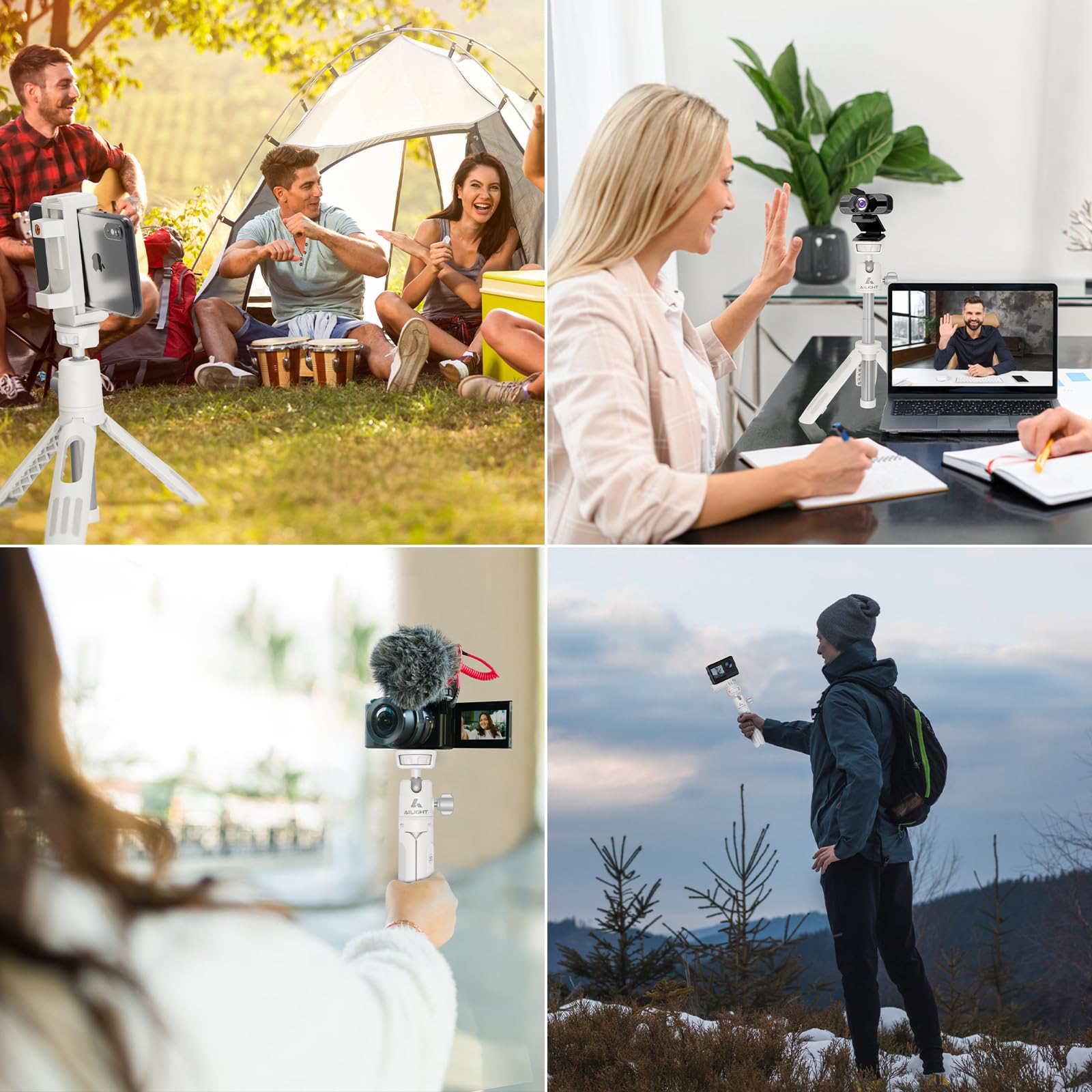 Ailight Extendable Selfie Stick Tripod With Remote,Camera Tripod Stand - 5.3"-15.3" Adjustable 360° Ball Head With Phone Holder Action Camera Adapter,Portable For Vlogging/Live Streaming/Youtube