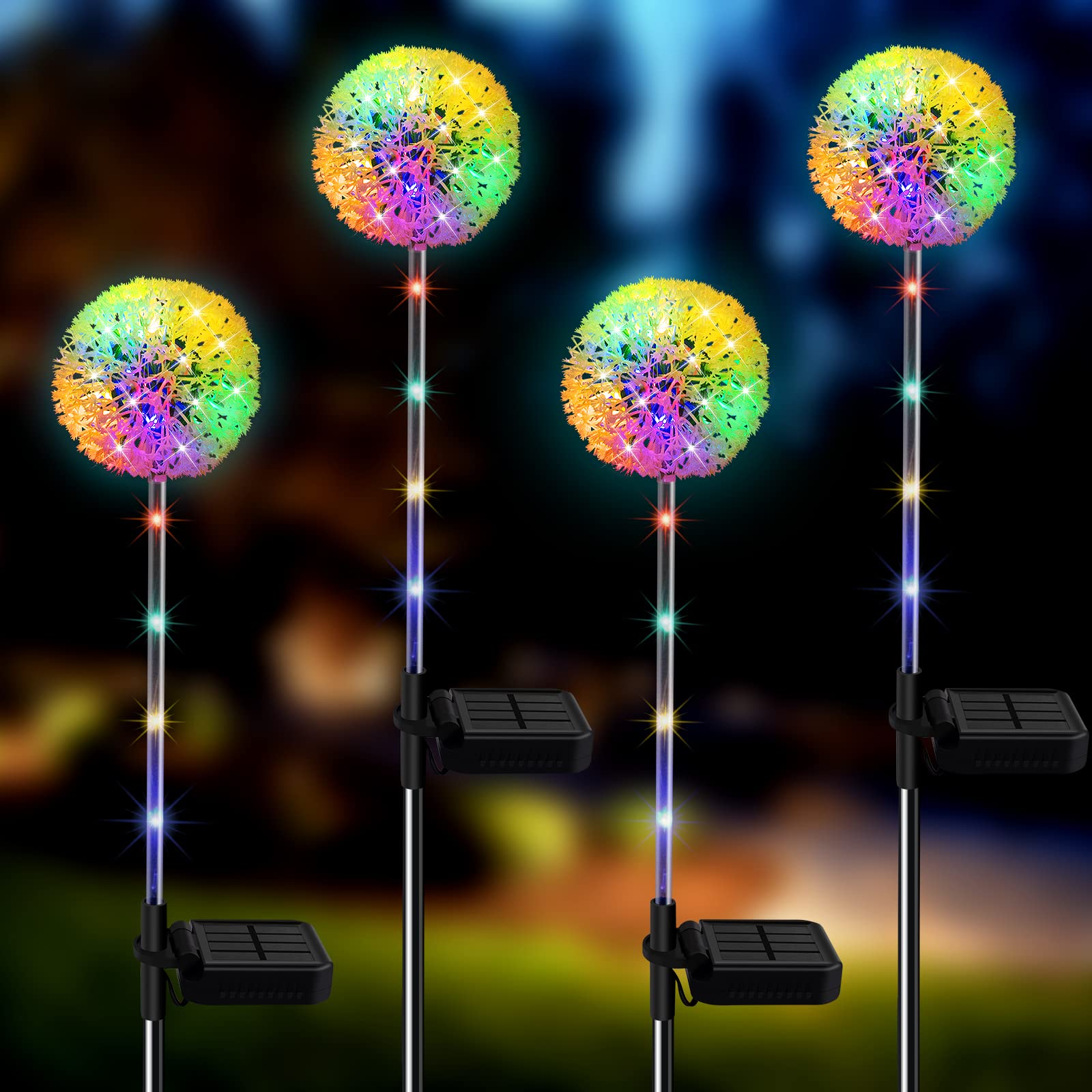 Amouhom Solar Garden Lights Outdoor 4 Pack Dandelion Lights Decorative Lights Waterproof Solar Garden Decor For Yard, Patio, Landscape Decoration
