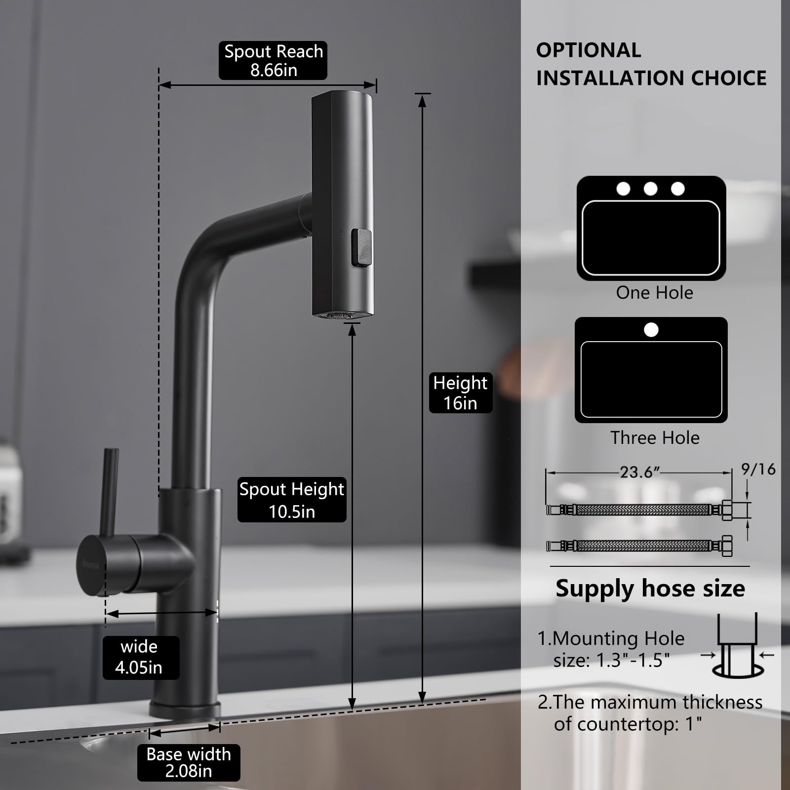 Aimadi Waterfall Kitchen Faucets, Matte Black Kitchen Faucet With Pull Down Sprayer, Modern Single Handle Kitchen Sink Faucet Black, 3-Function Spray