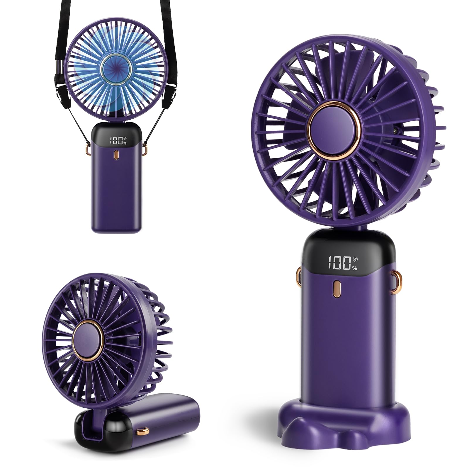 Portable Handheld Fan, Type-C Rechargeable, 4000Mah Battery Operated Fan With Led Display - Koospark