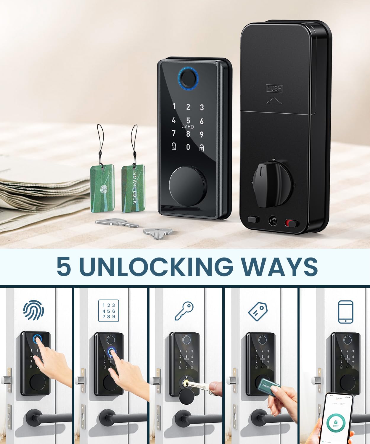 Psos Smart Front Door Lock - Keyless Entry With Fingerprint & Keypad - Biometric Digital Deadbolt With Auto Lock, App Control - Secure Electronic Entry For Home