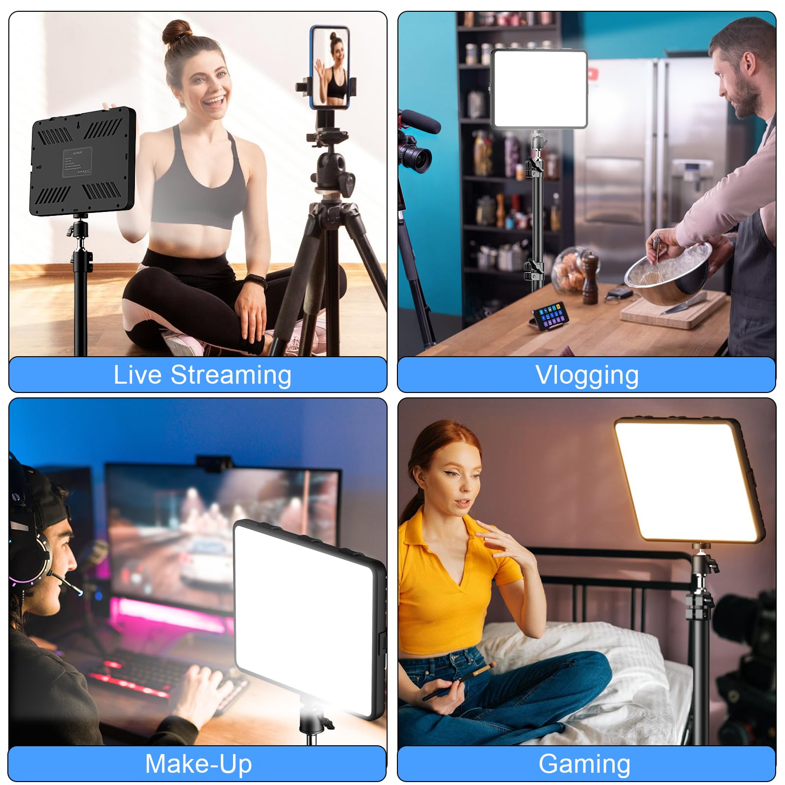 Altson 2 Packs Video Light Kit, Led Studio Light, 2700-6500K Dimmable Photography Lighting Kit With Tripod Stand&Phone Holder, 12" Rotating Streaming Light For Video Recording, Game Streaming, Youtube