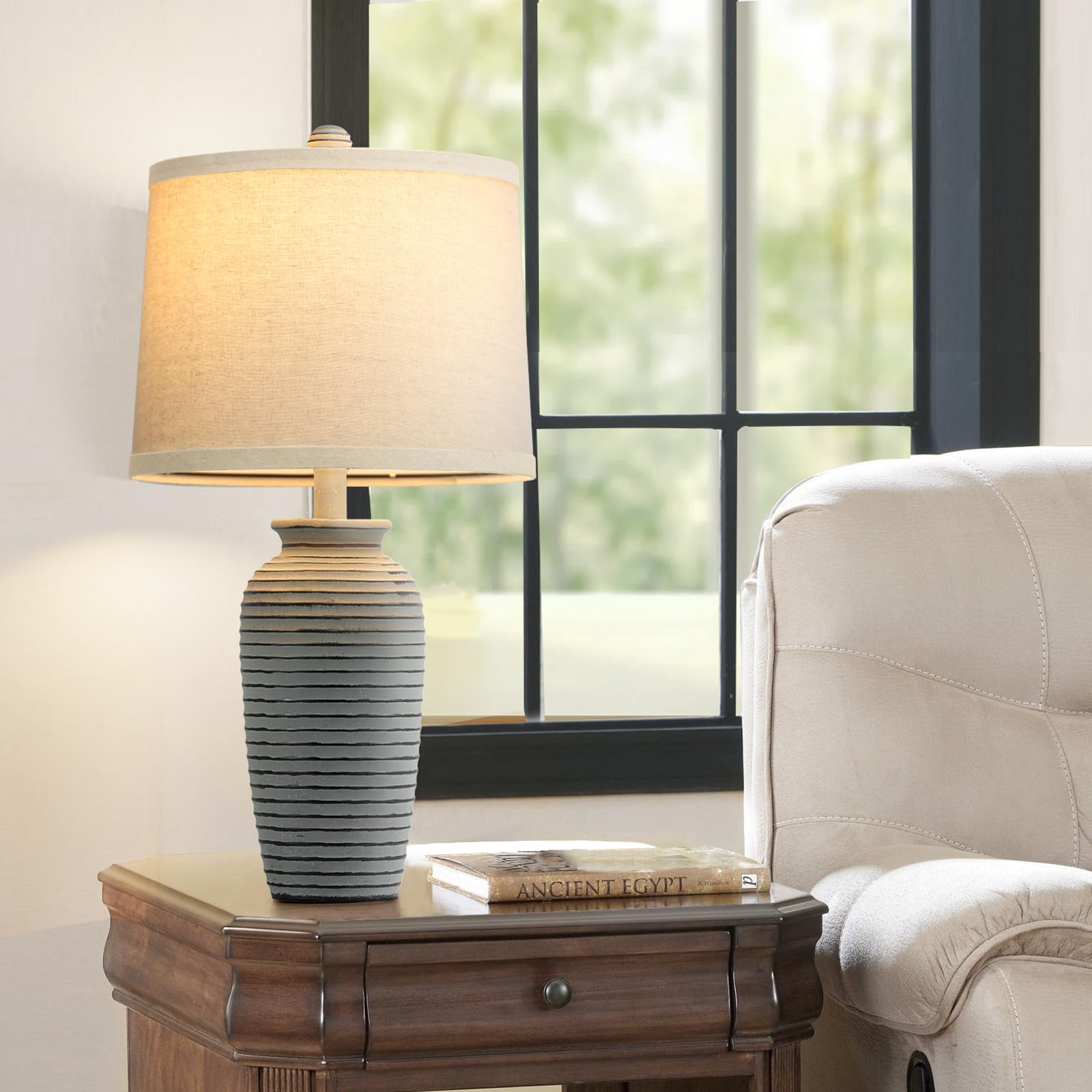 Spclsim 22.5" Farmhouse Table Lamps For Bedrooms Set Of 2, Rustic Resin Bedside Lamp With 3-Color Temperatures, Vintage Nightstand Lamp With Dark-Grey Body For Living Room End Table, Bulbs Included