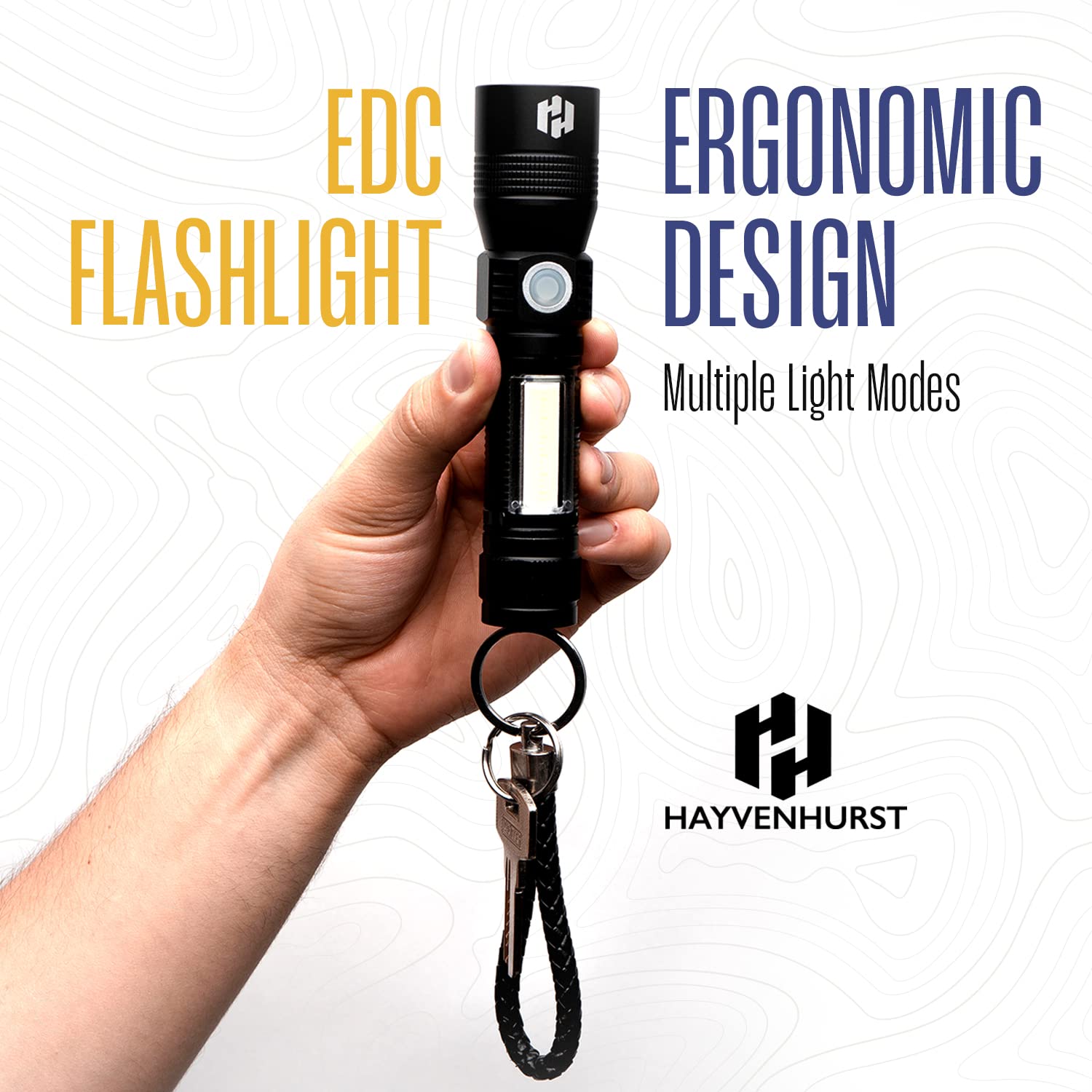 Hayvenhurst Led Flashlight - Edc Flashlight - Utility Flashlight - 3 In 1 Lightweight, Compact And Rechargeable Pocket Flashlight With Lavish Black Body For Emergency Power Outage