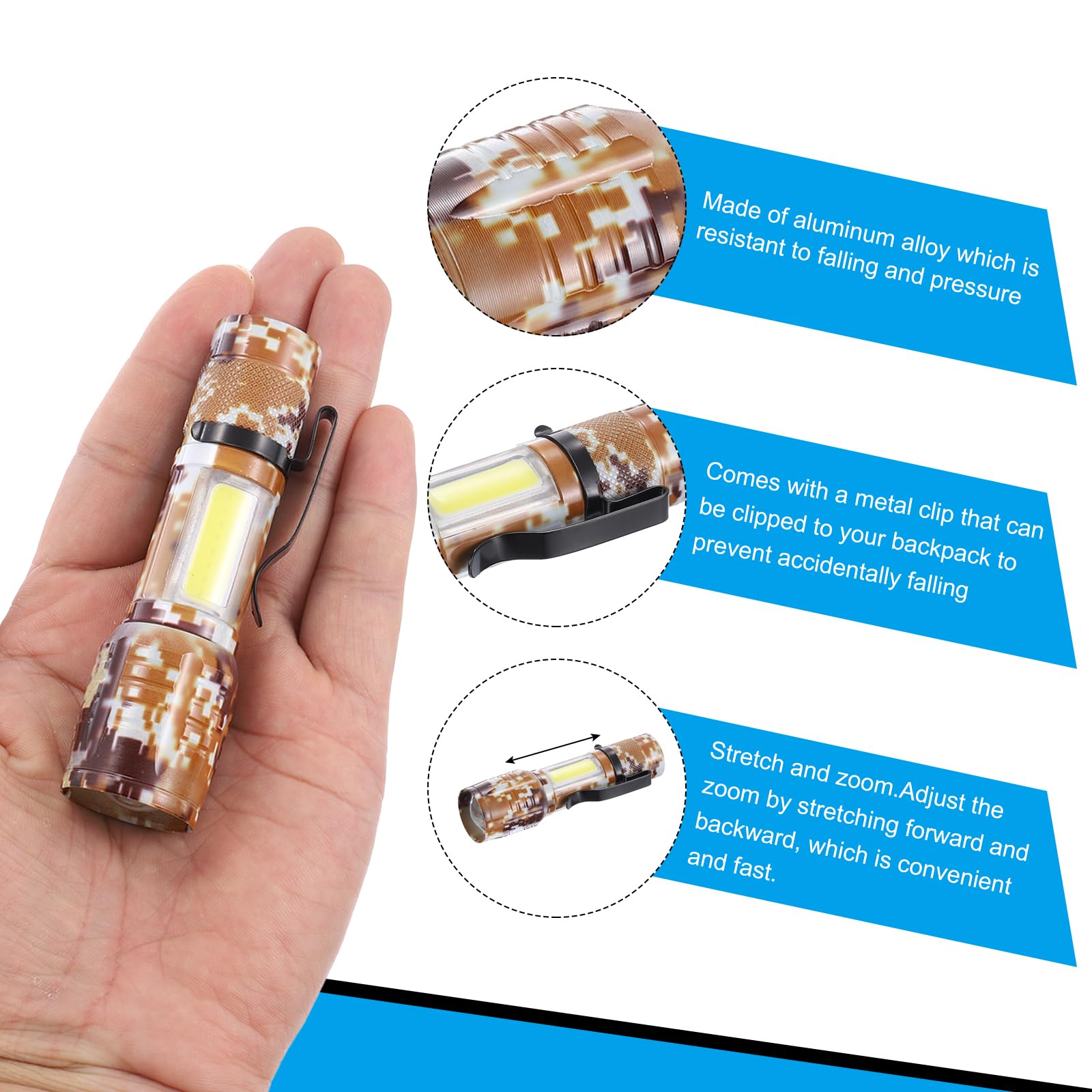 Patikil Scalable Led Flashlight, 3 Mode High Lumens Led Flashlight Aluminum White Light Torch Usb Rechargeable For Hiking Camping, Camouflage Brown