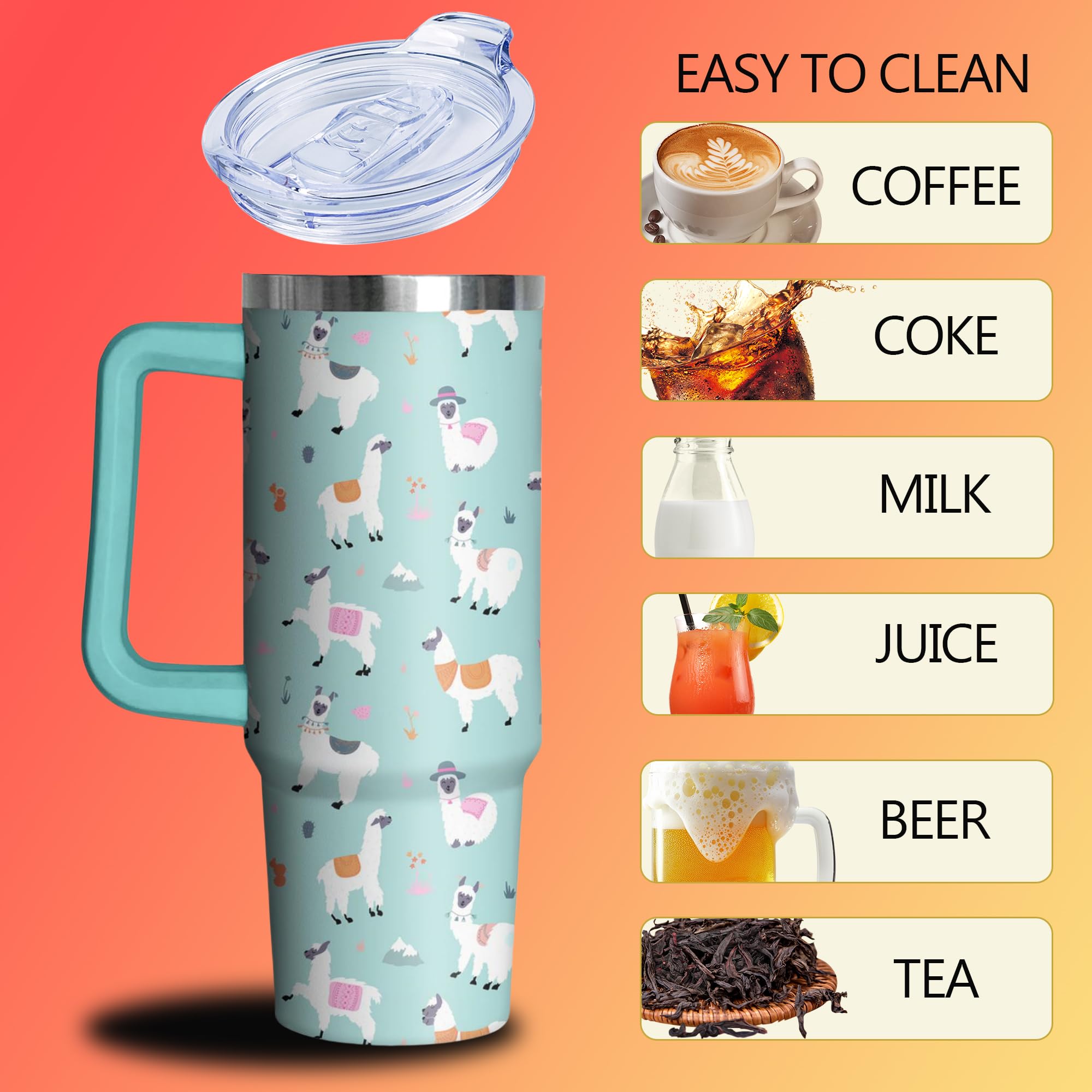 30 Oz Llama Tumbler With Handle And Straw, Alpaca Insulated Stainless Steel Cup With Lid, Travel