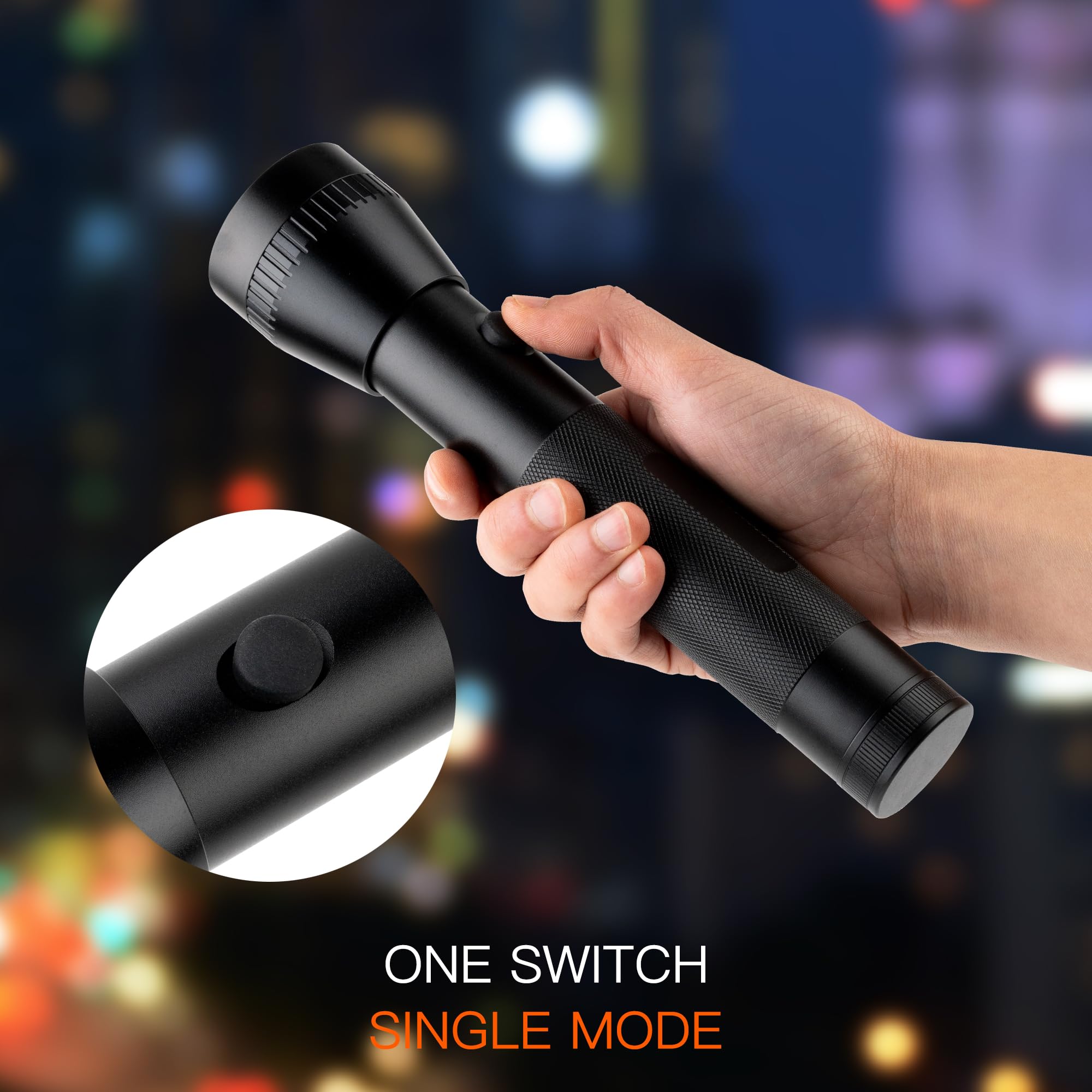 Kunhe 2D Cell Battery Big Flashlights Single Mode High Lumens Aluminum Heavy Duty Large Flashlight For Home Emergency Power Outage Outdoor Activities