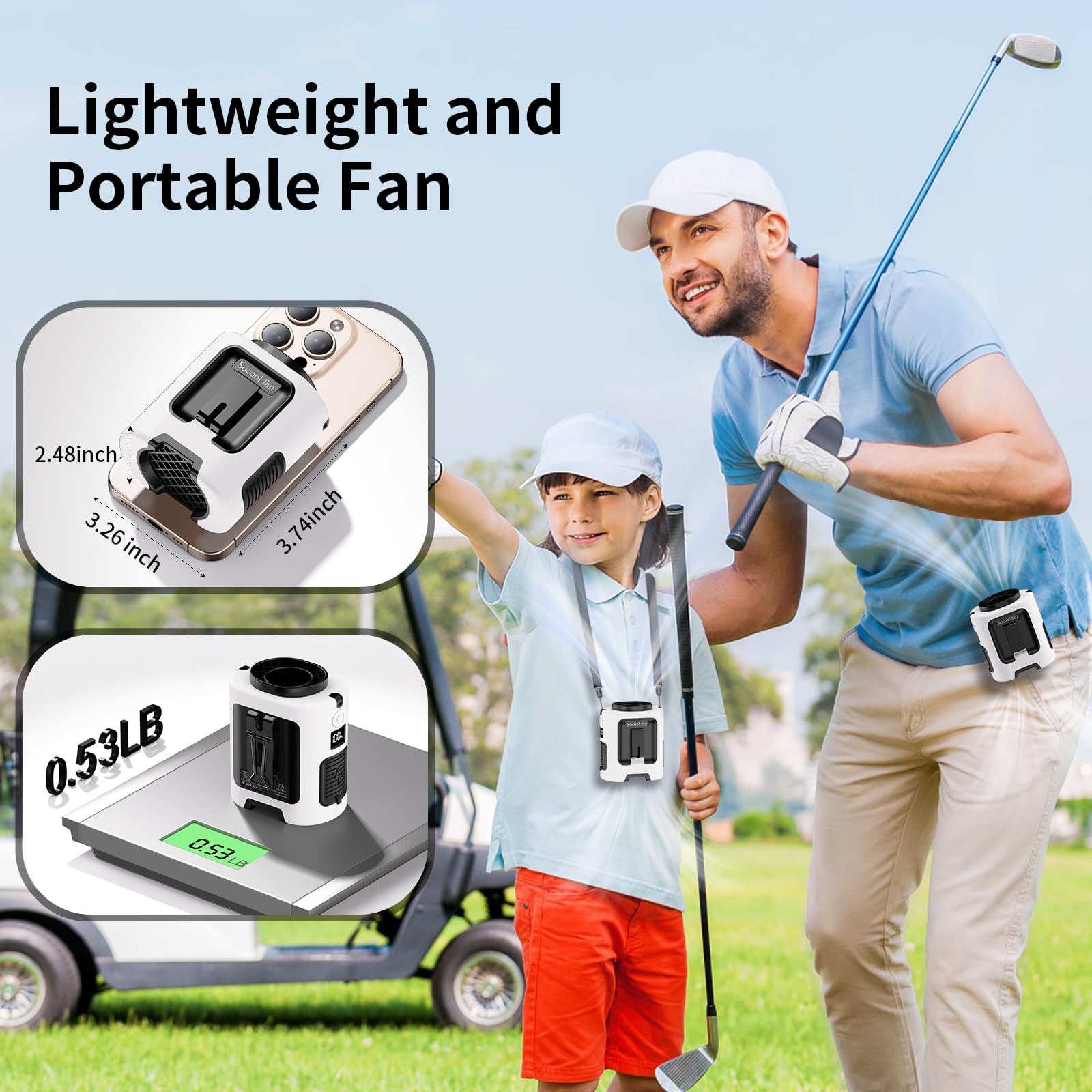 Socool Portable Waist Fan Clip On Wearable Belt 5000Mah Rechargeable Personal Fans, 25H Cooling