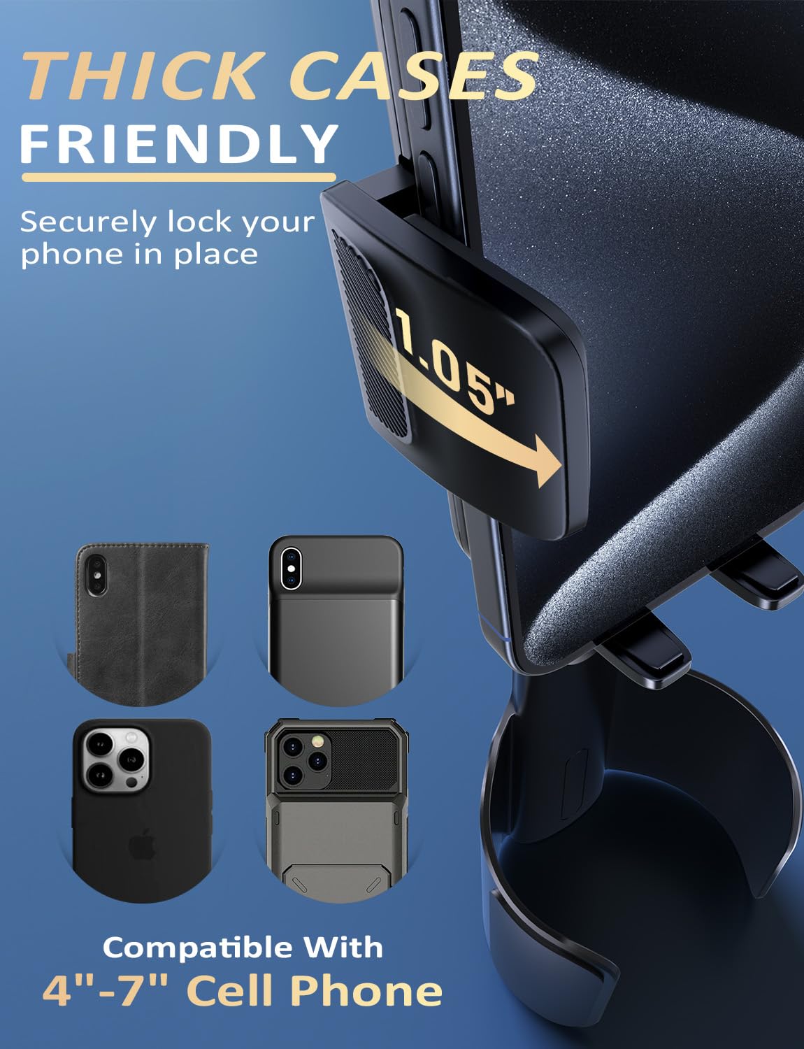 Tryone Cup Phone Holder Mount For Car:  Aluminum Adjustable Rod Cell Phone Cup Holder Stand For Auto  Truck Suv Compatible With Iphone & Samsung & All 4.0-7.0 Inches Smartphone