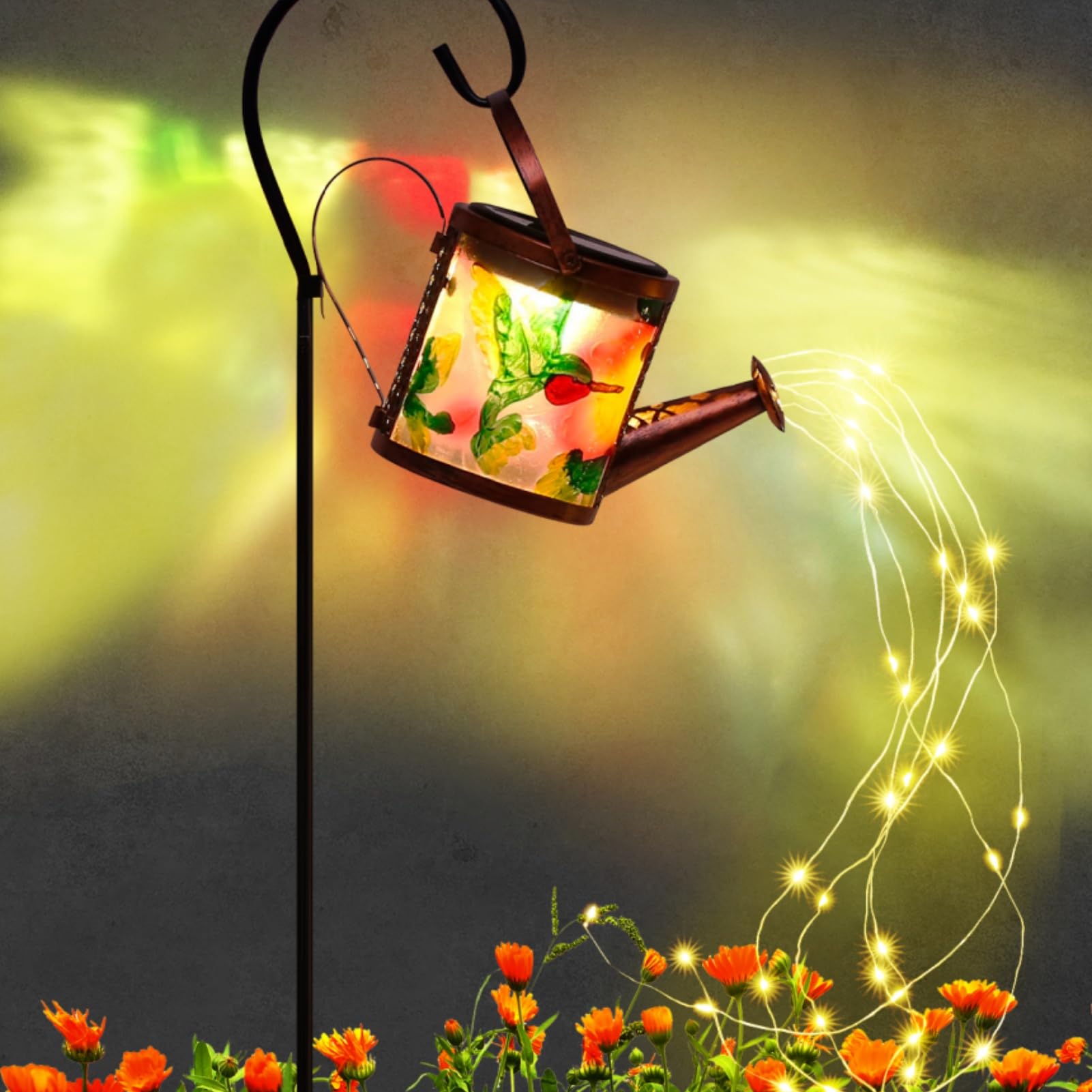 Pearlstar Watering Can Solar Light Hummingbird Watering Can Lights Hanging Lanterns Outdoor Solar Landscape Lights Waterproof Garden Yard Patio Decor Gardening For Women