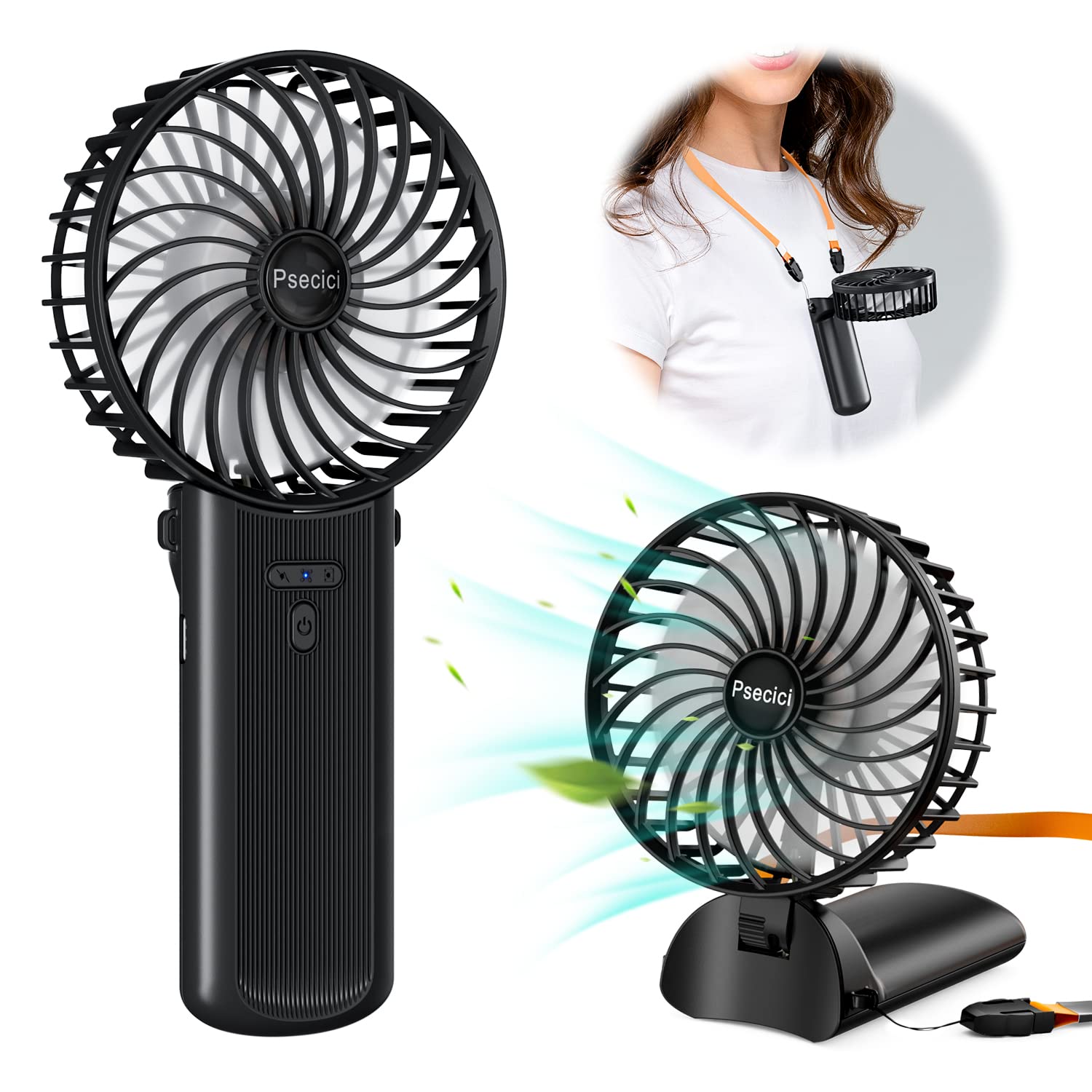 Handheld Fan, Mini Portable Personal Fan With Lanyard, 4 Speeds Level 180° Foldable Design - Koospark