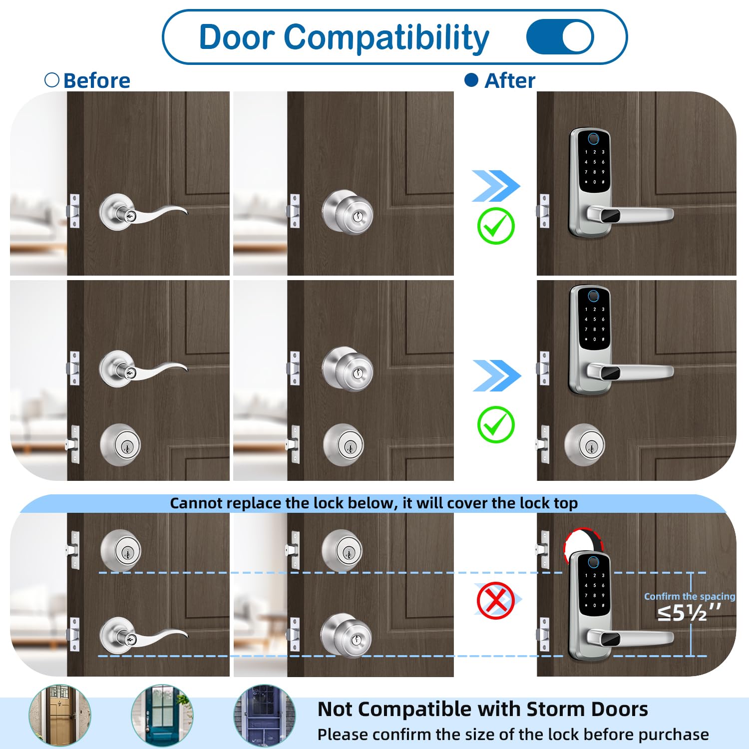 Msr605 Smart Door Handle Lock With Keypad, Keyless Entry Door Lock,Smart Locks For Front Door, Electronic Door Deadbolt With Keypad For Exterior Door, Fingerprint Lock With Code,Auto Locked & App Control