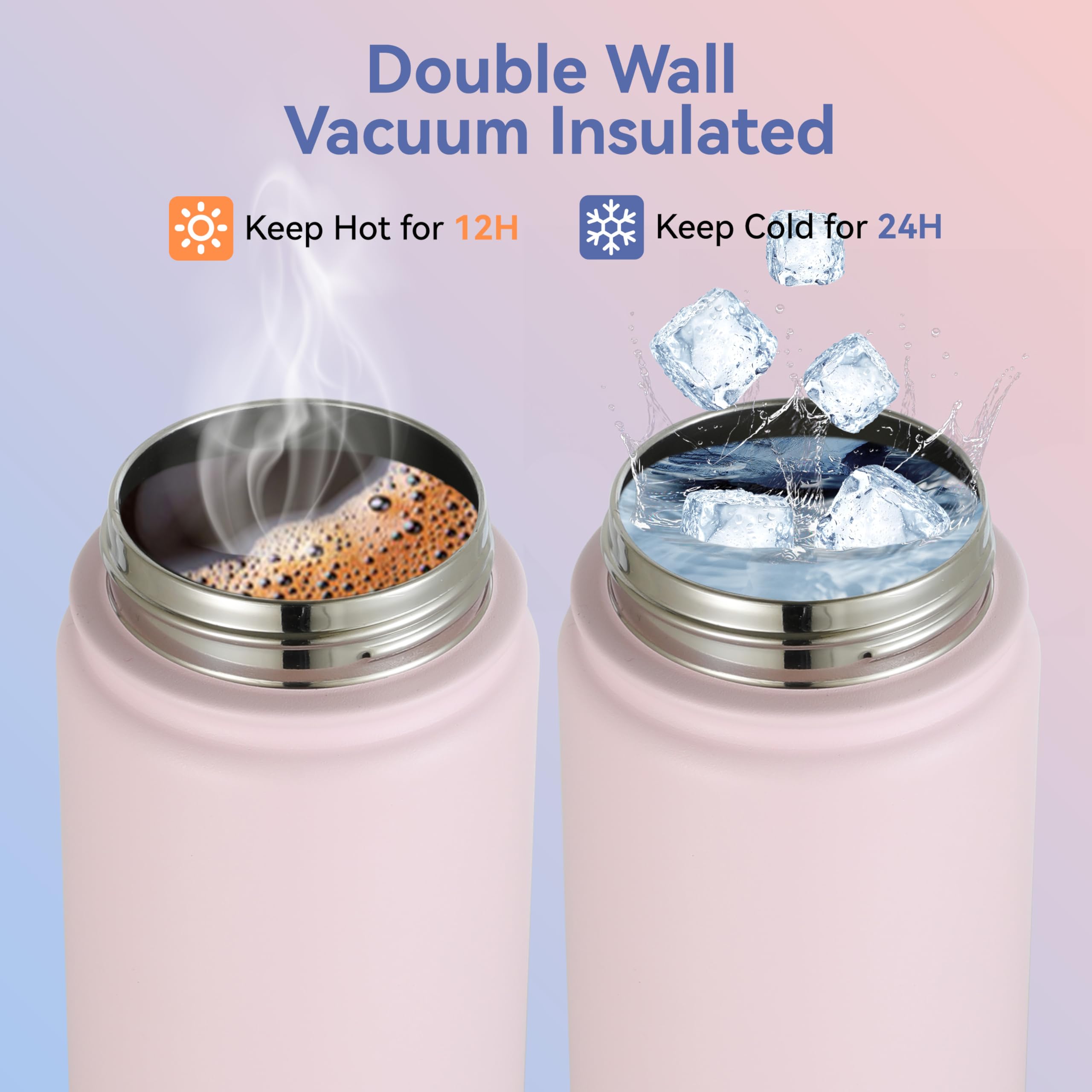 Hasle Outfitters Insulated Water Bottle 16 Oz Double Wall Vacuum Stainless Steel Water Bottle Leak