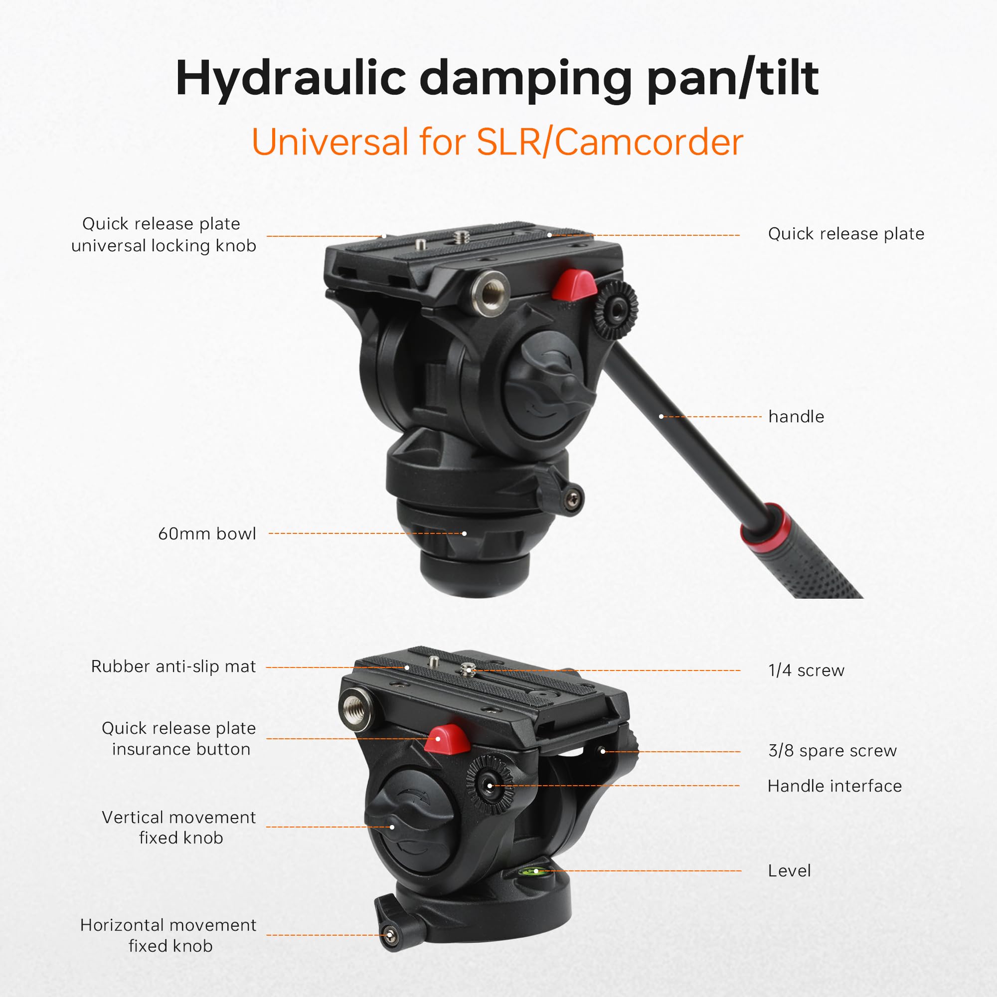 Viltrox 74" Heavy Duty Tripod, Video Tripod With Adjustable Damping 360° Fluid Head, Professional Camera Tripod With Universality Qr Plate,Flexible 360° Pan&+90°/-75° Tilt, Max Load 22Lb/10Kg