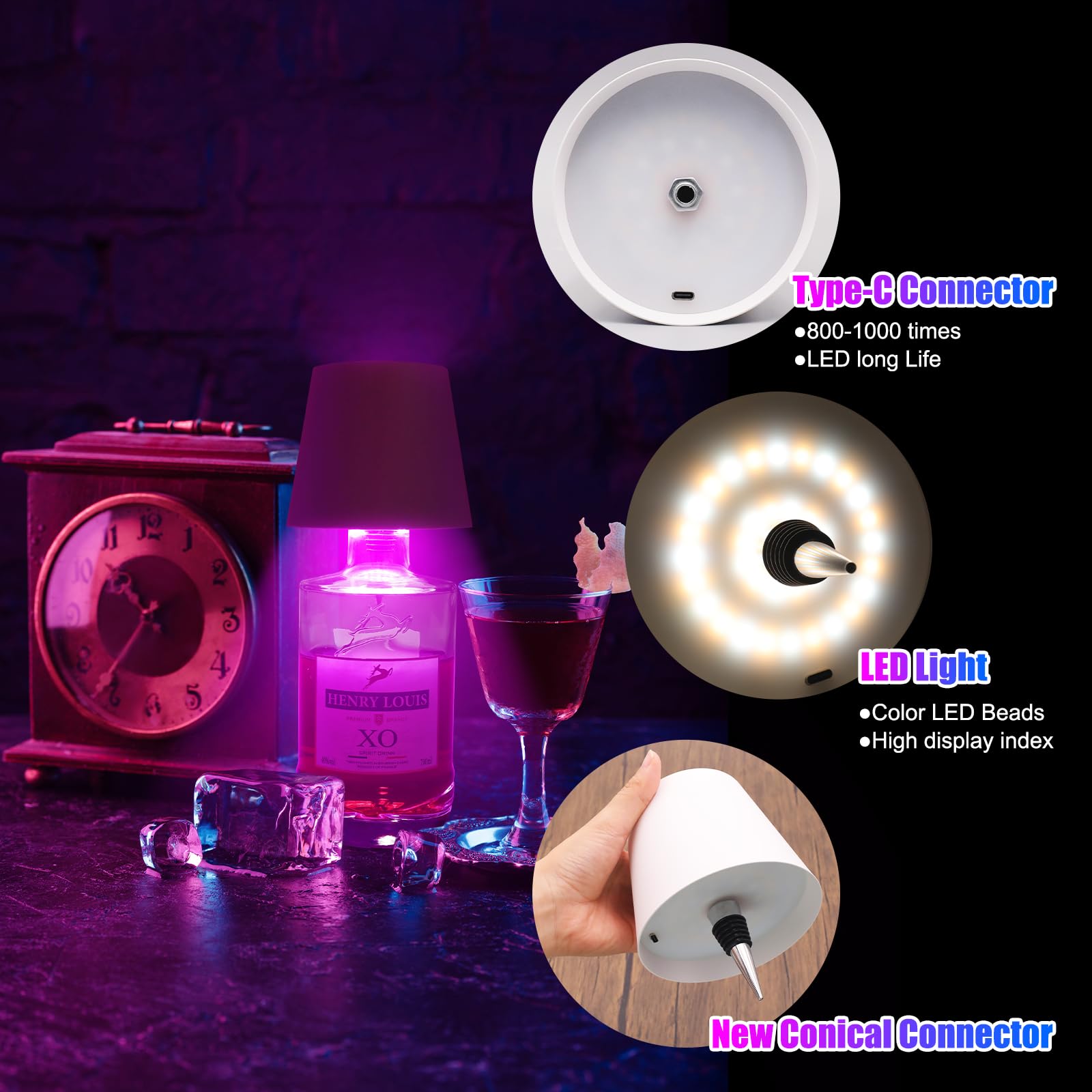 Tgxcf Wireless Bottle Lamp With Metal, Rgb Modes & 3 Color Stepless Dimming Wine Bottle Lamp Shade With 2500Mah Battery, Touch Led Rechargeable Dimmable Bottle Table Lamp, For Dining Room Bedroom Bar