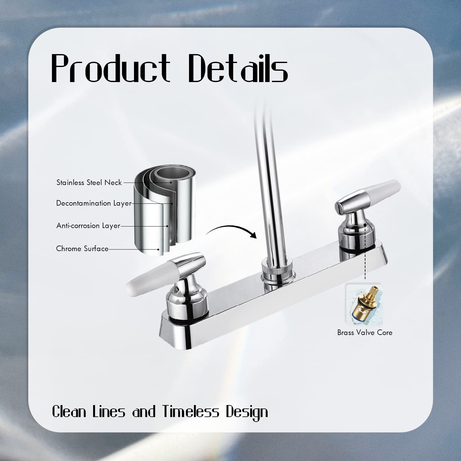 Comvida 2 Handle Kitchen Faucet, High Arc Swivel Spout Stainless Steel Kitchen Sink Faucet, Modern Commercial 3 Hole Kitchen Faucet Solid Brass, Chrome,Us-Cv-80091