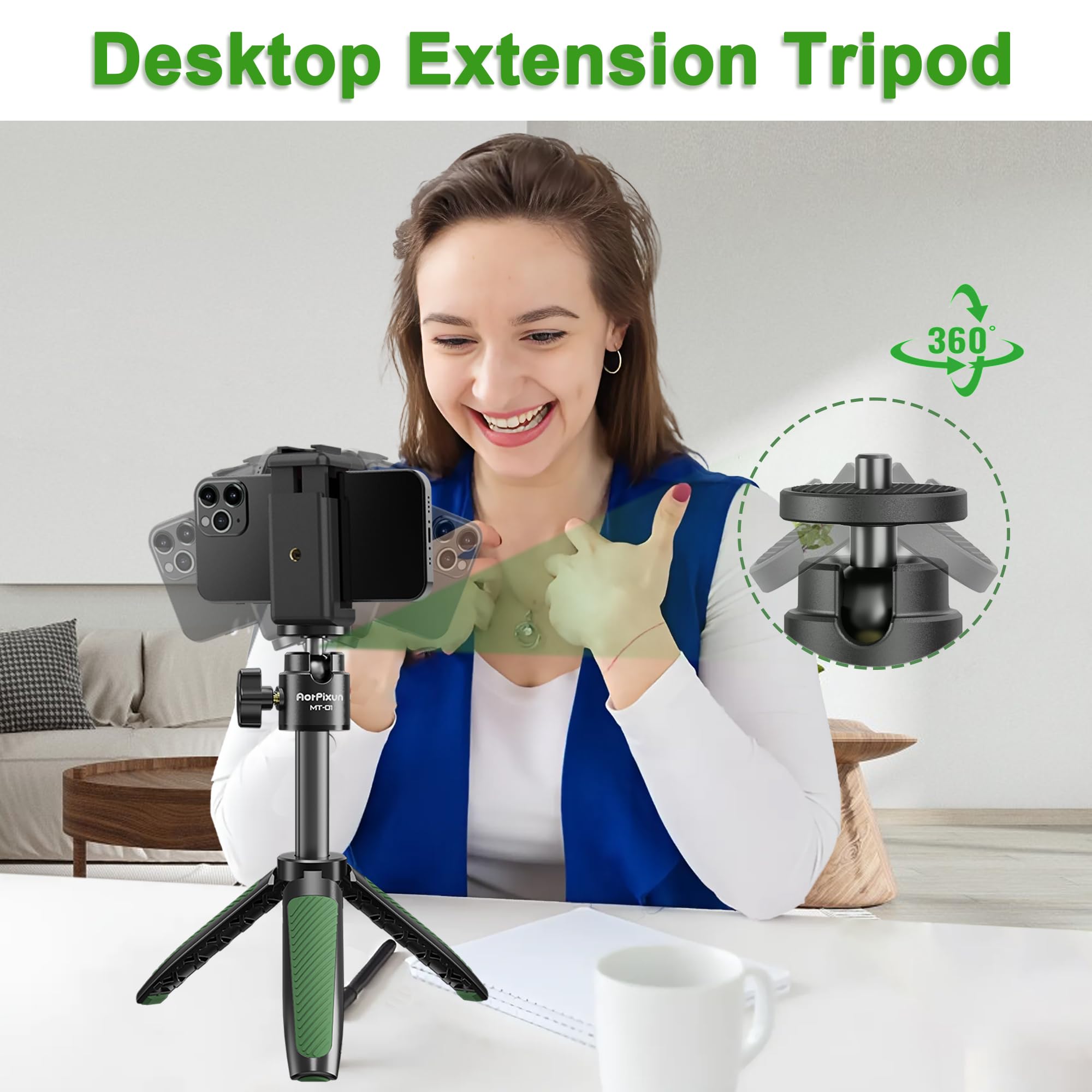 Aorpixun Mt-01 Mini Tripod For Camera Small Portable Vlogging Tripod With Ball Head & Phone Clip 1/4'' Screw For Gopro Hero Sony Canon Nikon Dji Osmo Action Insta 360 Cameras