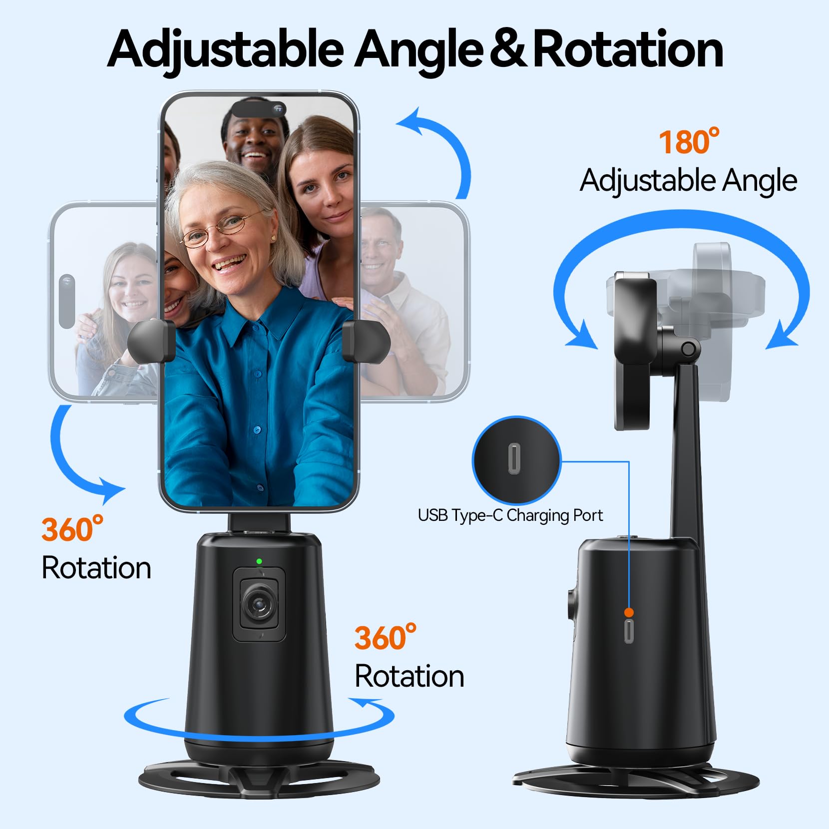 Urtry Auto Face Tracking Tripod, Magnetic Auto Face Tracking Phone Holder With 360° Rotation, No App Required, Portable Smart Body Shooting Camera Mount For Live Vlog, Video, Rechargeable Battery