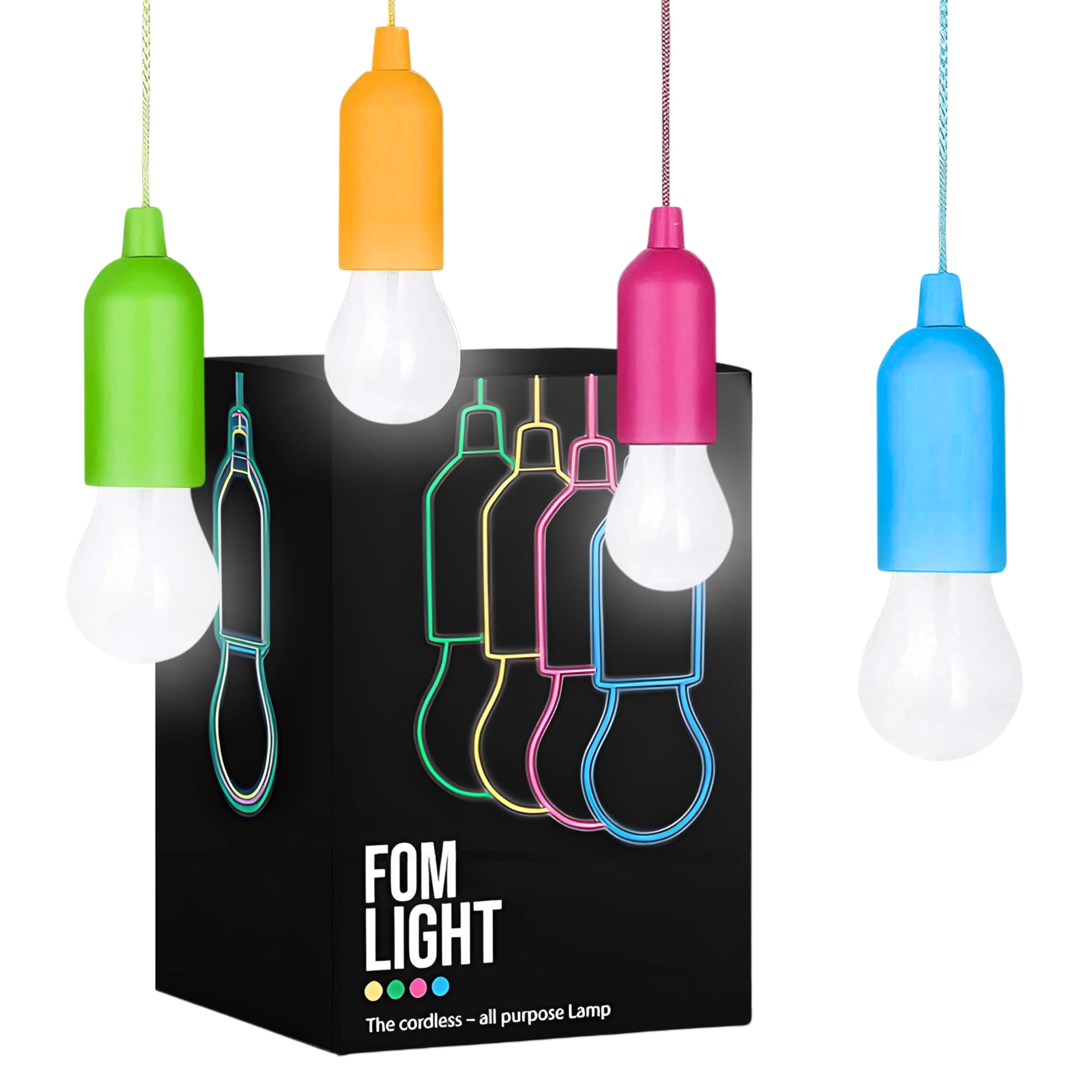 Fomlight 4 Hanging Led Kids Safe Lights For Treehouse, Playhouse, Camping, Indoor/Outdoor, Battery-Operated Lamps With Pull Chain