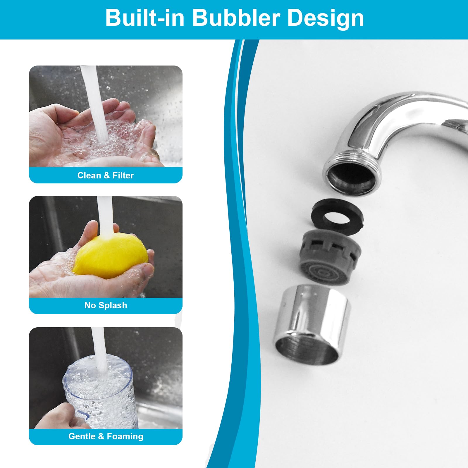 Bestjeef Wall Mount Faucet For Kitchen Sink: 8 Inch Center Commercial Faucet With 14" Swivel Spout - Ideal For Industrial Restaurant 3 Compartment Sinks