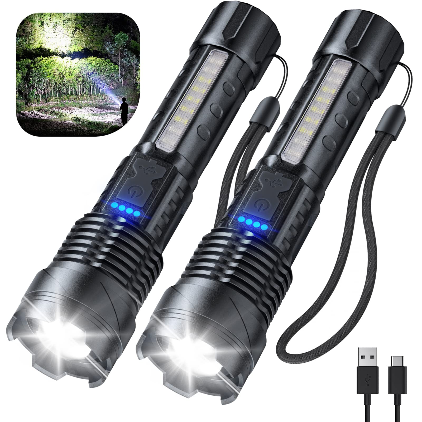 Cinlinso Flashlight High Lumens Rechargeable 2 Pack, 990000 Lumen Super Bright Led Flashlights With 7 Light Modes, Ipx6 Waterproof, Powerful Handheld Flash Light For Camping Home Emergencies