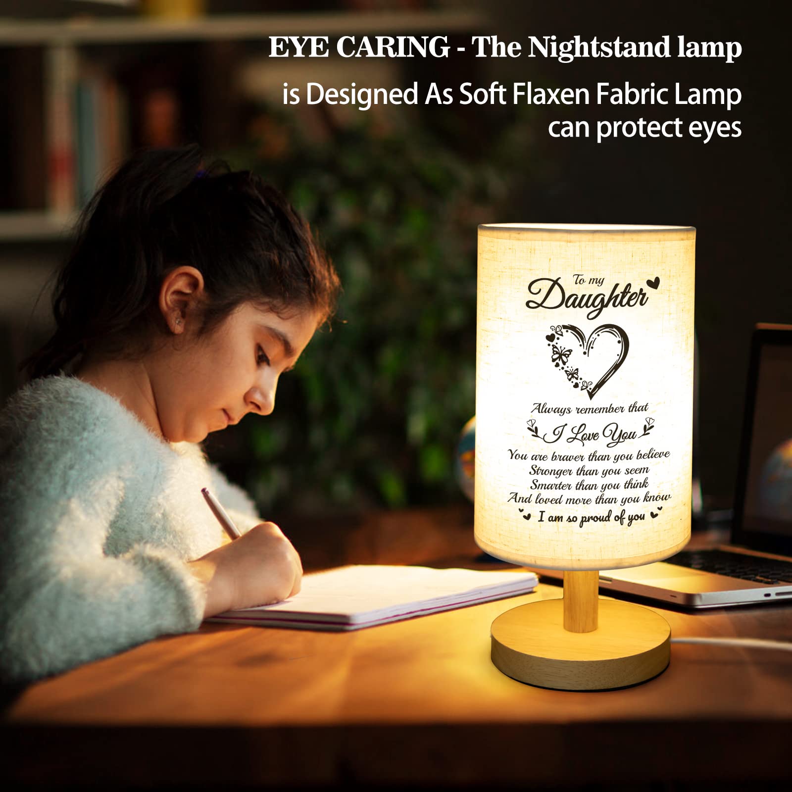 Souhoney Daughter From Mom Dad Table Lamp - Best Birthday For Daughter Fabric Wooden Desk Lamp - Christmas For Bedroom Living Room Graduation For Daughter (Daughter01)