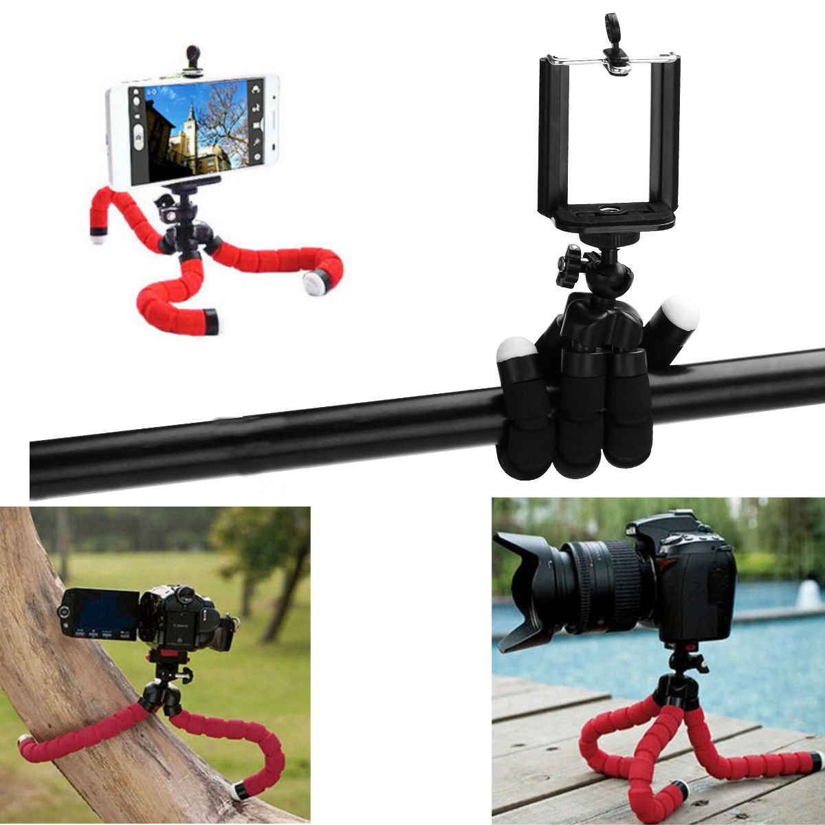 Akoak Mini Camera Tripod, Portable And Flexible Tripod With Cell Phone Holder Clip, Standard 1/4 Screw Suited For General Camera And Adjustable Clip Suited For The Mobile Phone Under 6 Inch,Black