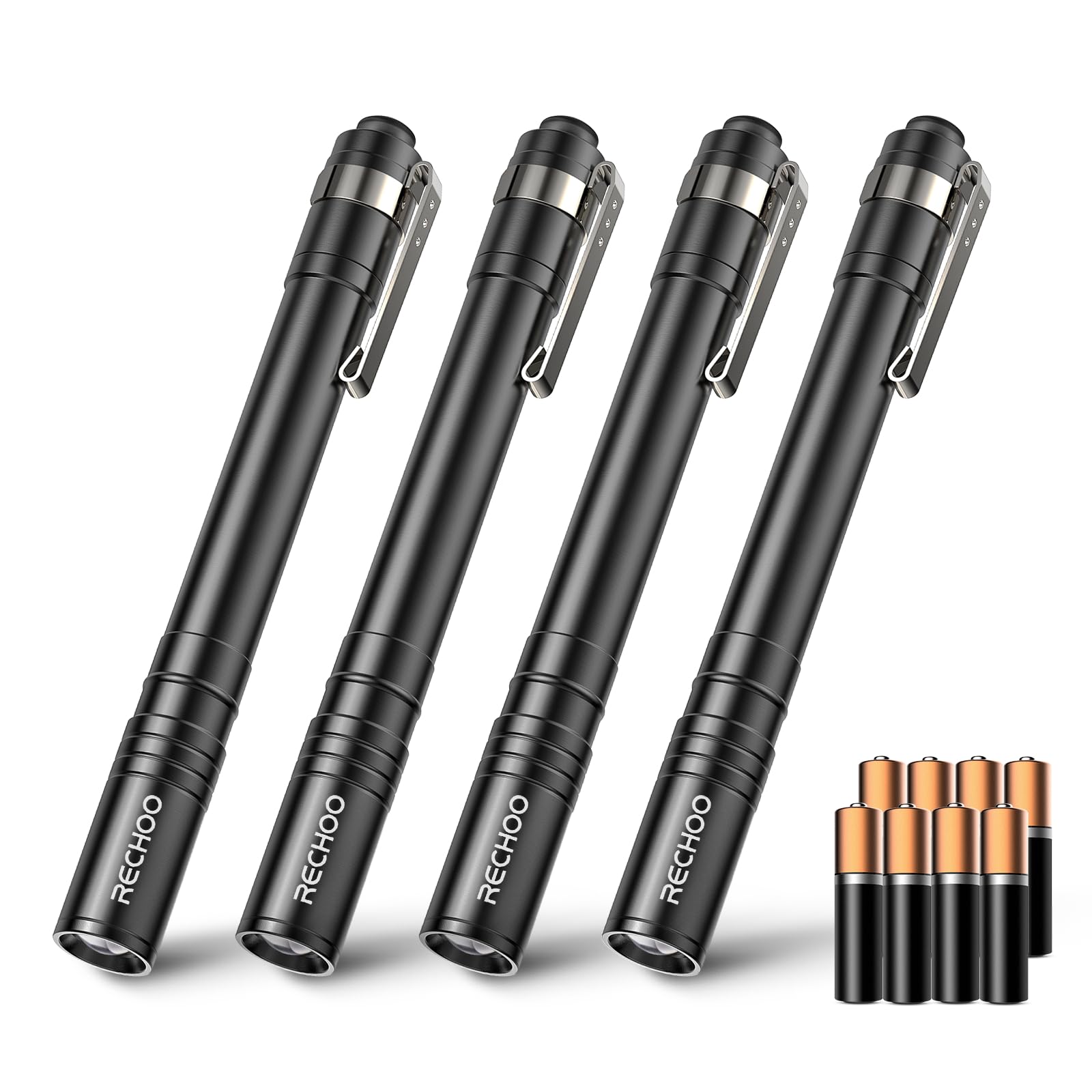 Rechoo Led Pen Light 4 Pack, Lightweight, Small Bright Pen Flashlight With Clip, Waterproof Portable Pocket Flashlight For Home, Emergencies, Inspection (Battery Included)