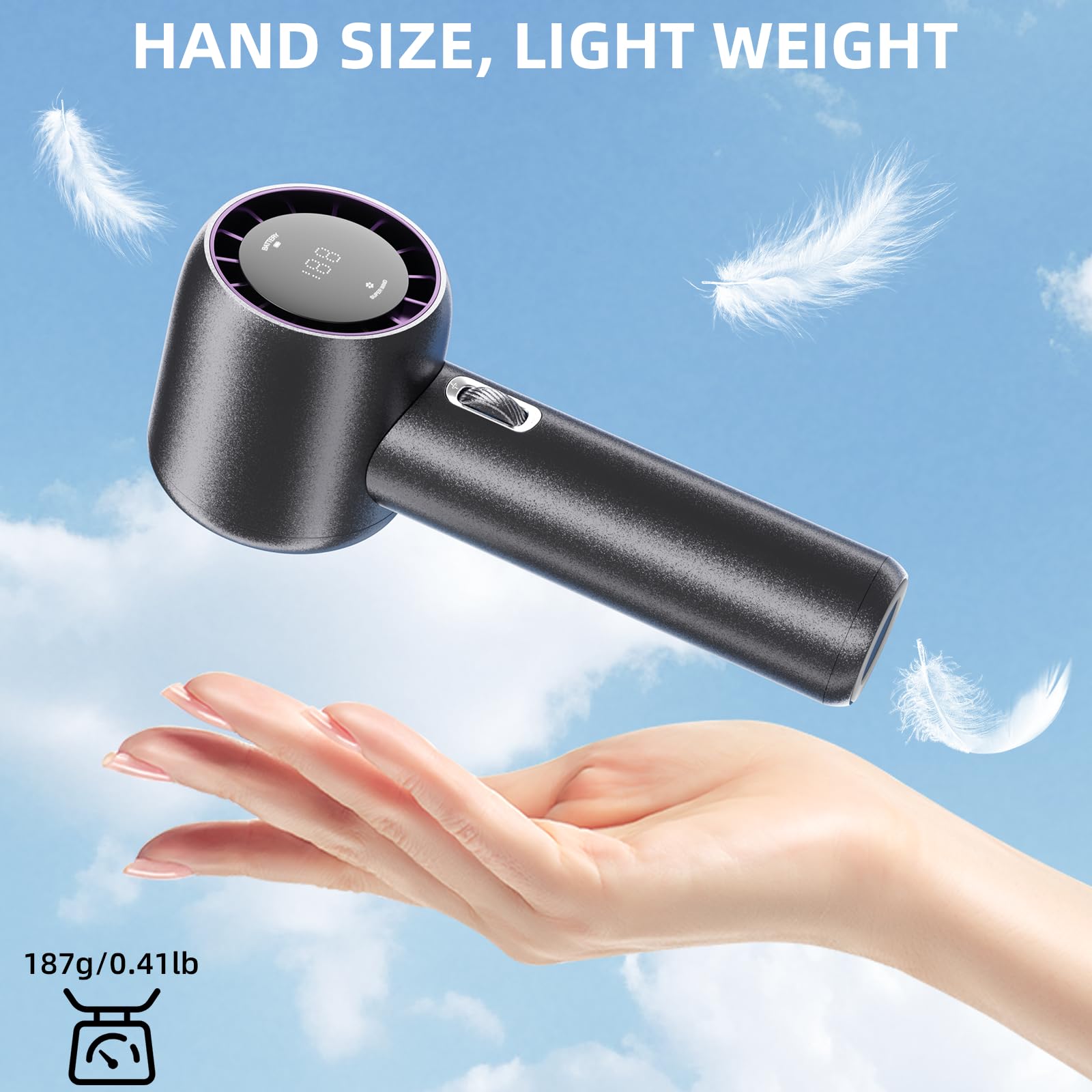 Gf02 Portable Handheld Fan,Speed(1-199) Adjustable Wind Levels,2.0 Fast Charge,3500Mah Battery,13H