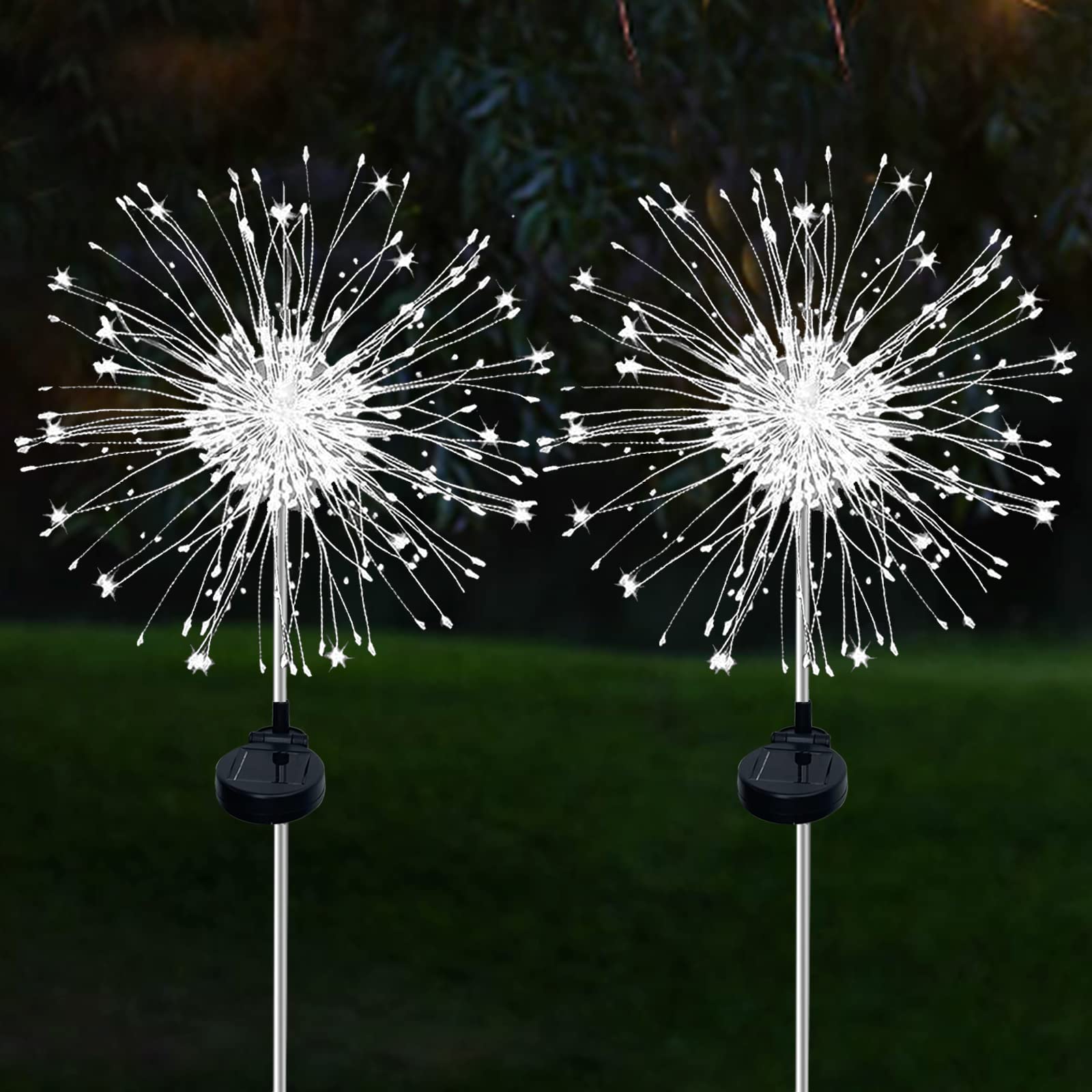 Zqx Solar Garden Decoration Light Outdoor, Diy Solar Firework Light 40 Copper Wires 120 Led 2 Lighting Modes,Waterproof Stake Landscape Light For Party Garden Courtyard Path (2 Packs Of Cold White