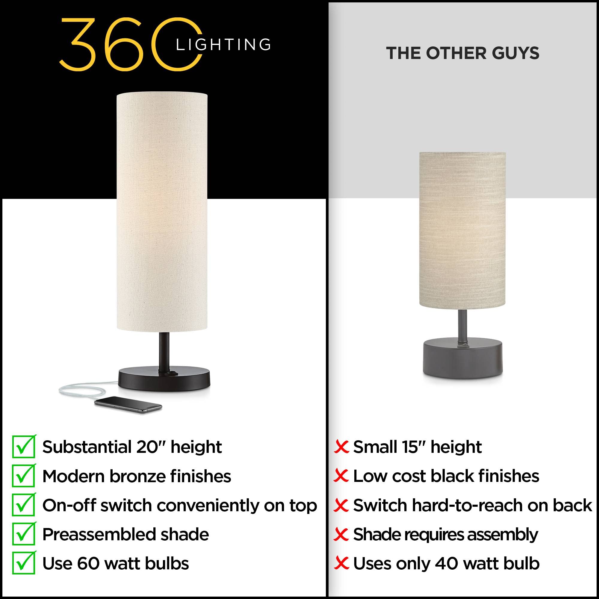 360 Lighting Heyburn Modern Accent Table Lamp With Hotel Style Usb And Ac Power Outlet In Base 20" High Dark Bronze Oatmeal Cylinder Shade For Living Room Desk Bedroom House Bedside