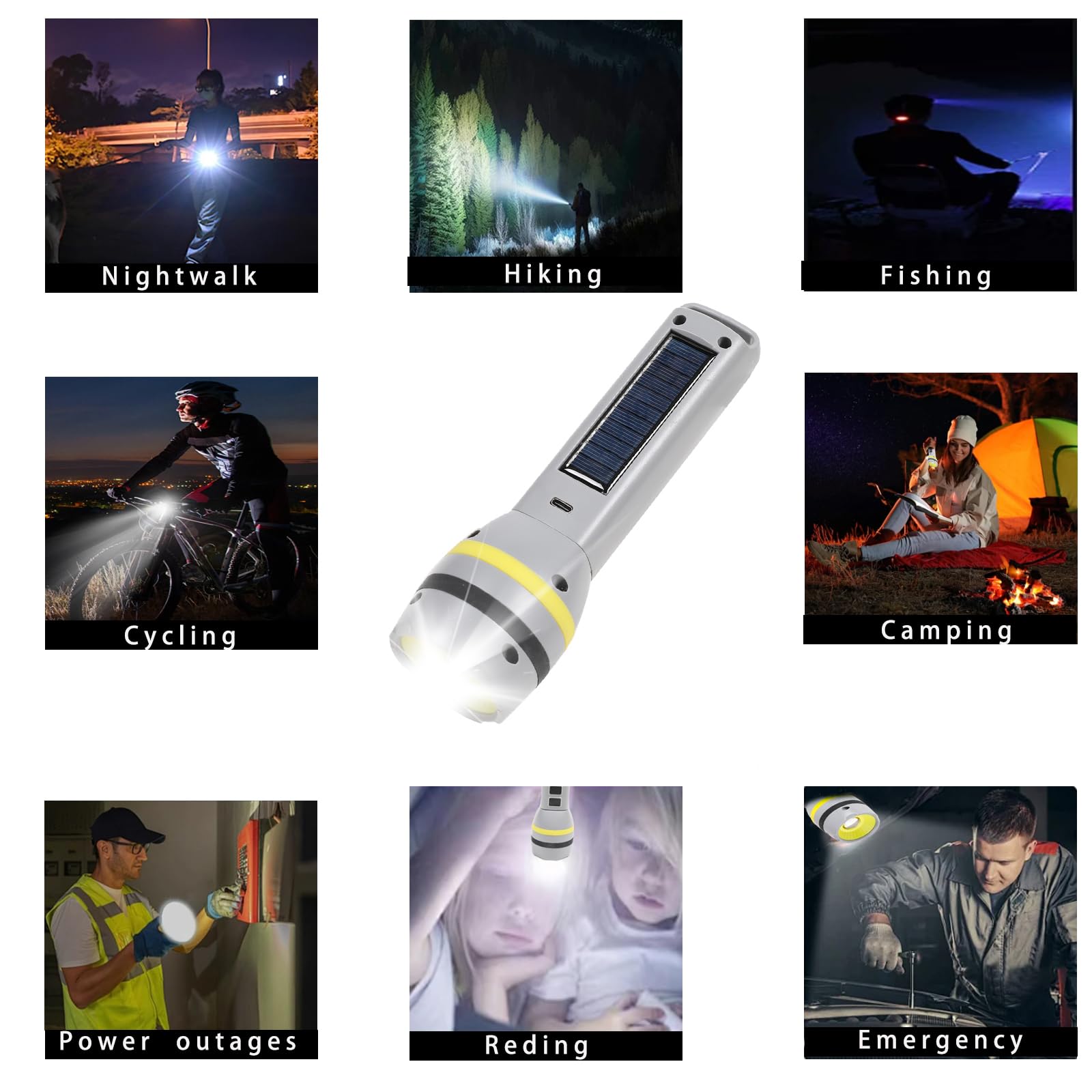 Hilngav 2 Pack Solar Flashlight, Rechargeable Led Flashlight, 500 Lumens Led Solar Powered Flashlights With Digital Display 1200Mah Battery Rechargeable Handheld Flashlights For Home Emergency Camping