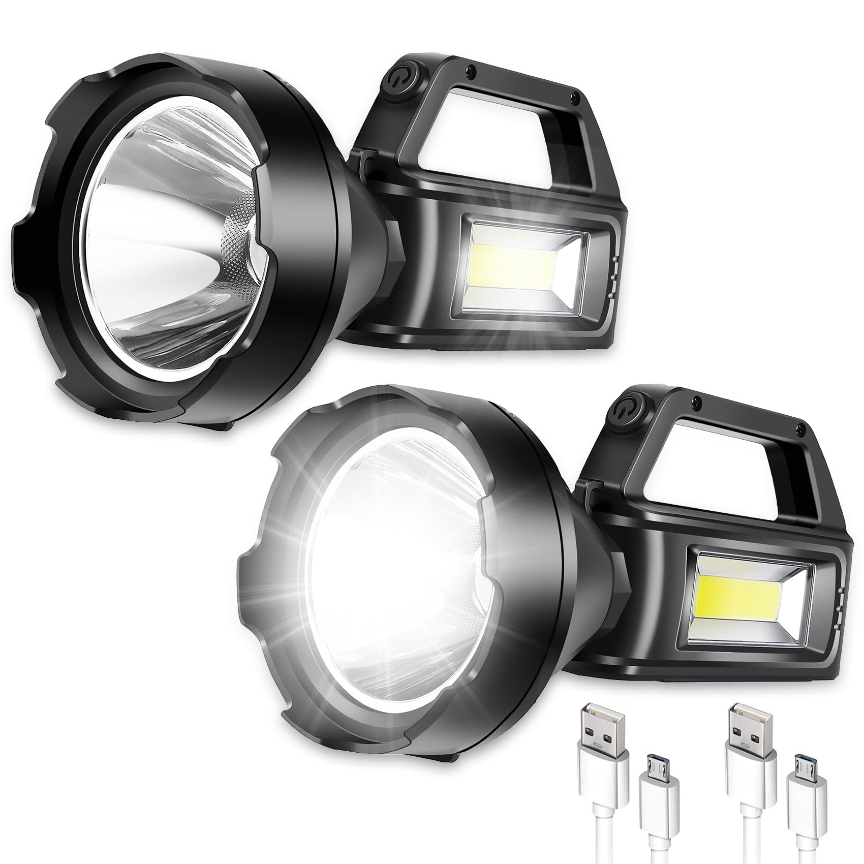 Foleto High Power Handheld Flashlight, Rechargeable Spotlight Flashlight, Spotlights For Camping, Usb Output During Hurricanes, Outdoor Indoor Camping Hunting Emergency, Ipx4 Waterproof (2 Pack)