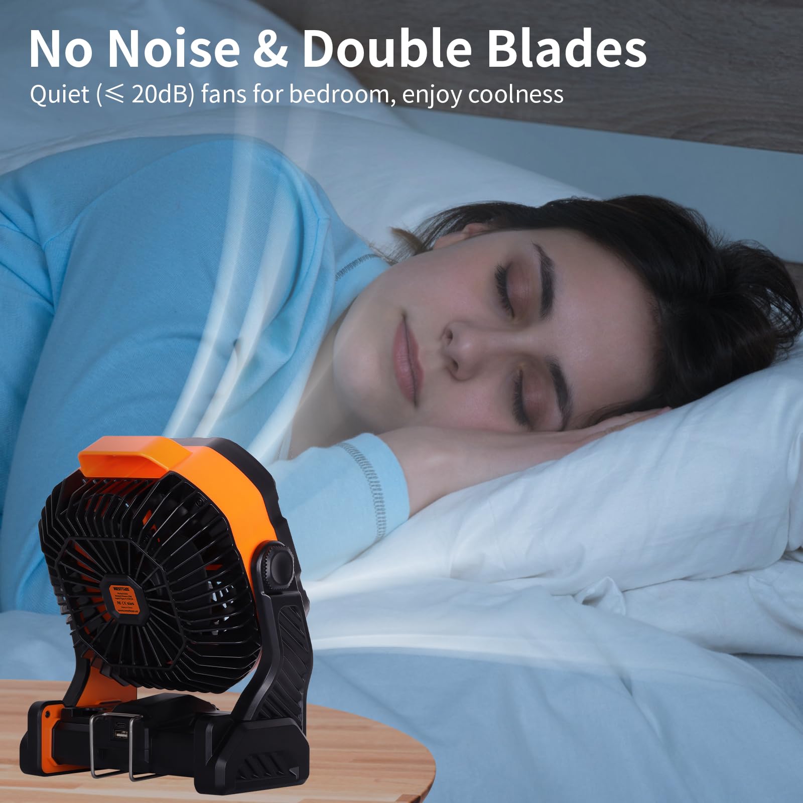 Rechargeable battery powered fan perfect for camping, hiking, and outdoor activities