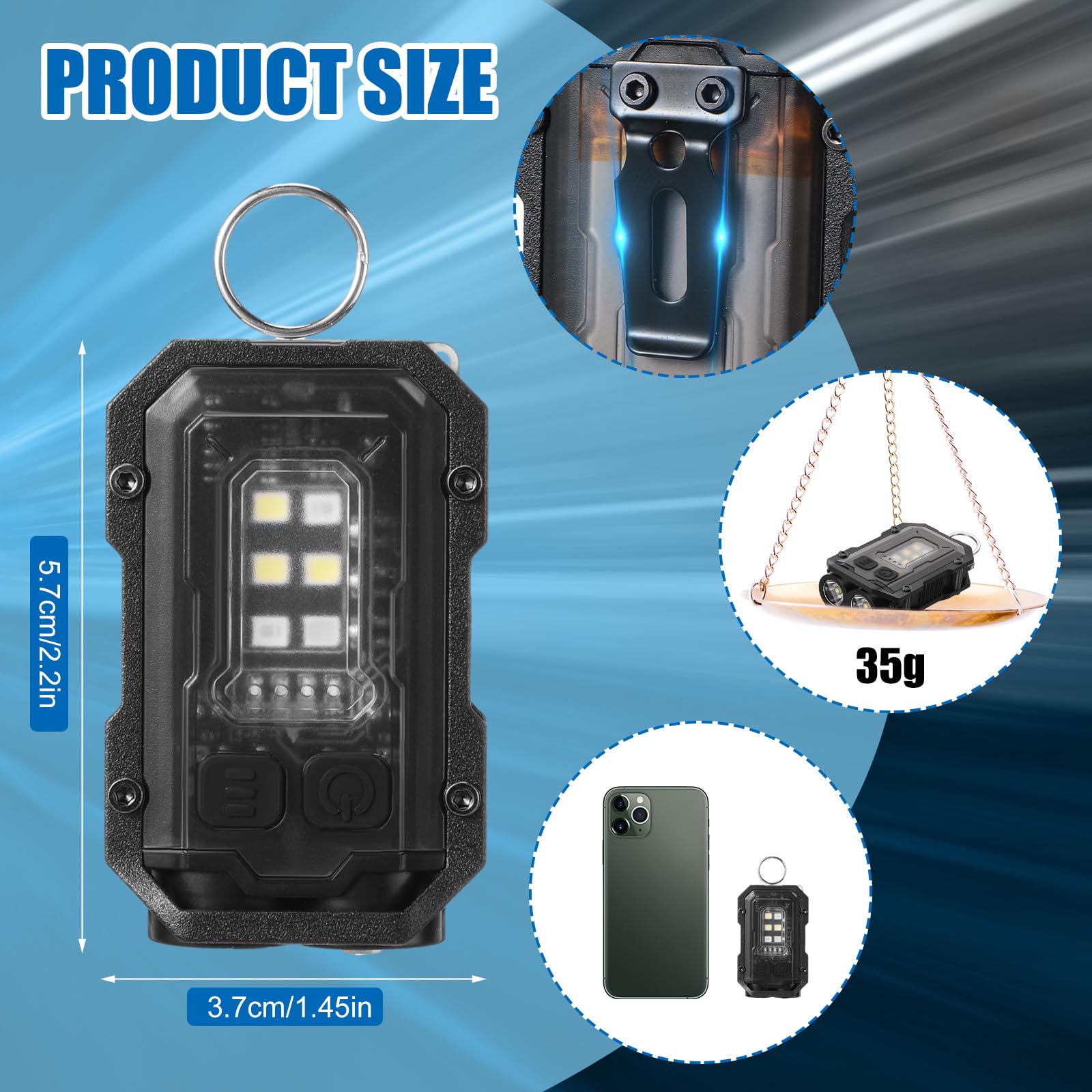 Rossesay 3 Pcs Mini Edc Flashlight Rechargeable Small Keychain Flashlight With White Red Blue Light, 800 High Lumens Pocket Usb C Led Cob Portable Flash Lights With Clip And Magnet, 8 Modes