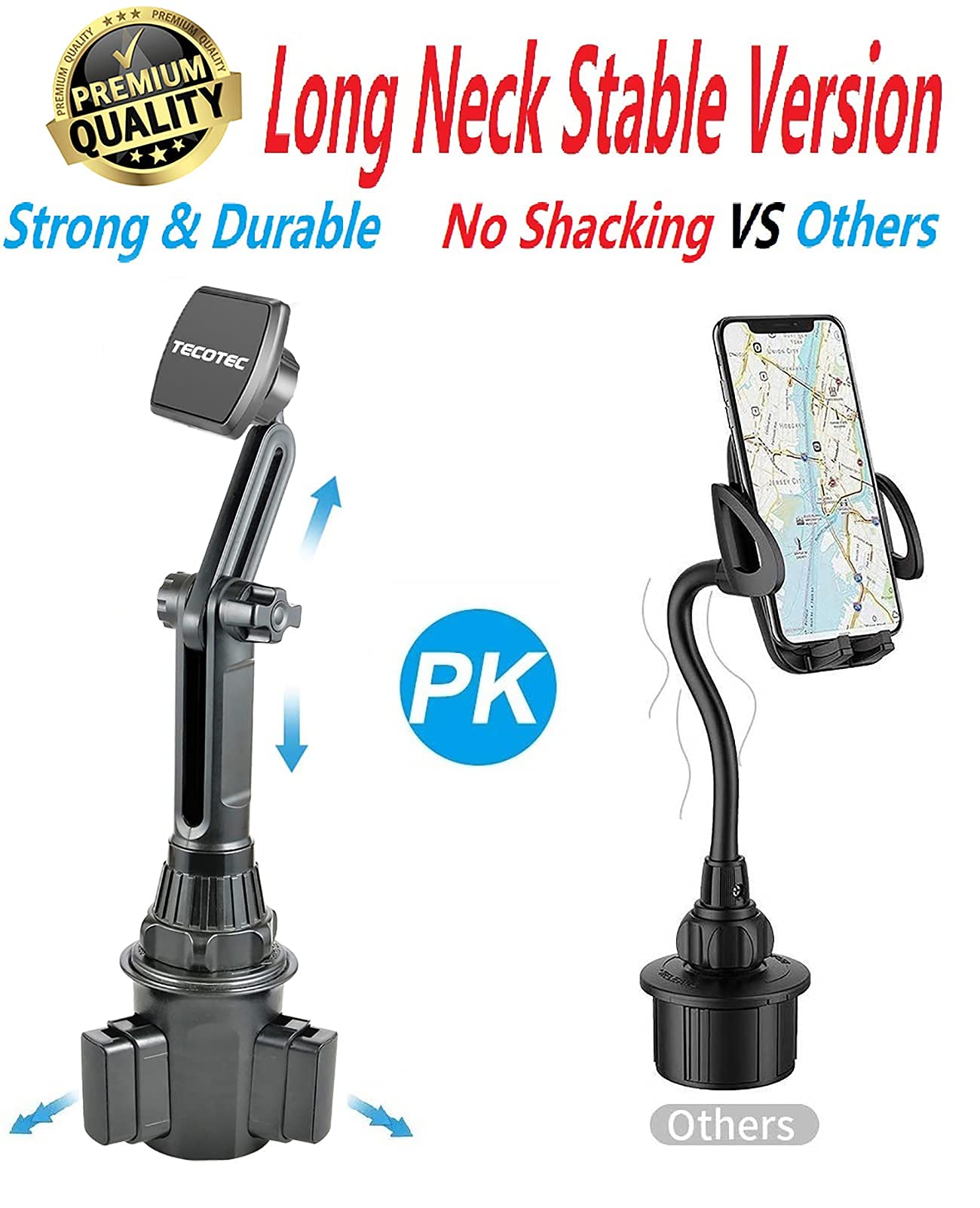 Tecotec 2X Powered Magnetic Cup Holder Phone Mount,  Ultra Strong X8 N50 Magnets Car Phone Mount Holder Compatible With All Cell Phones/Ipads/Tablets & More