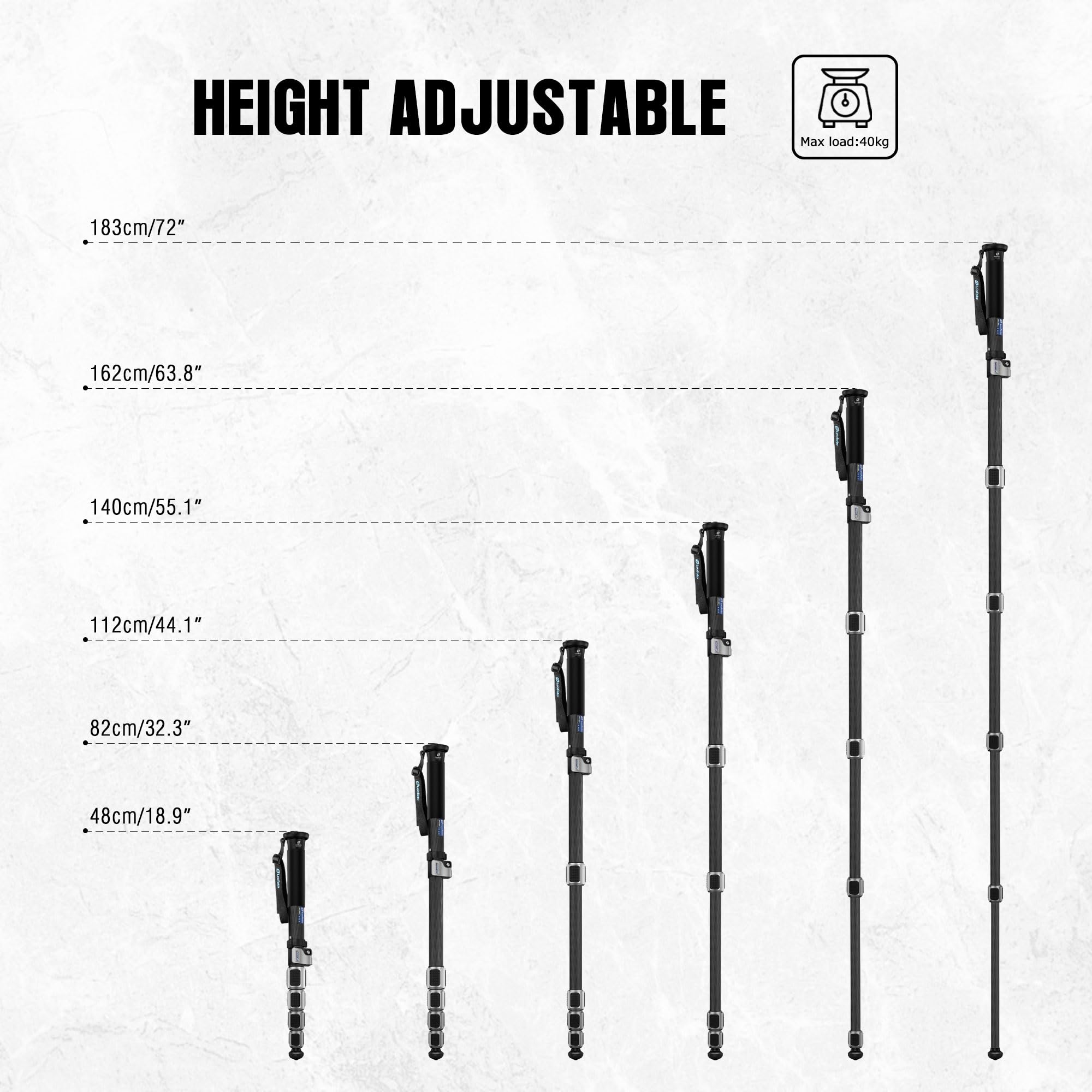 Leofoto Carbon Fiber Camera Monopod Lightweight Travel Quick Lock System, Maximum Load 40Kg, 360° Panoramic Camera Stand, Waterproof System (Mpc-366C)