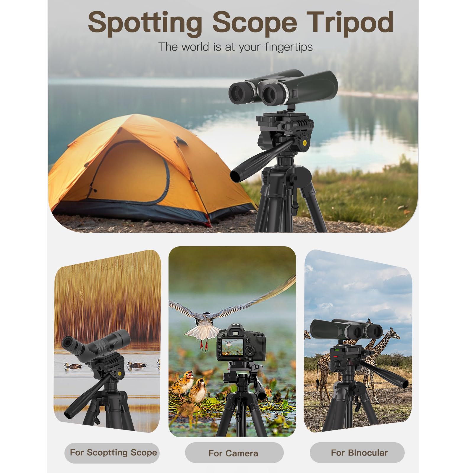 Arsoer 69” Tripod For Spotting Scopes, Binocular & Camera, Includes Binocular Adapter, 2 Qr Plates, Phone Holder & Carry Bag, Ideal For Bird Watching, Hunting, Wildlife Viewing & Target Shooting