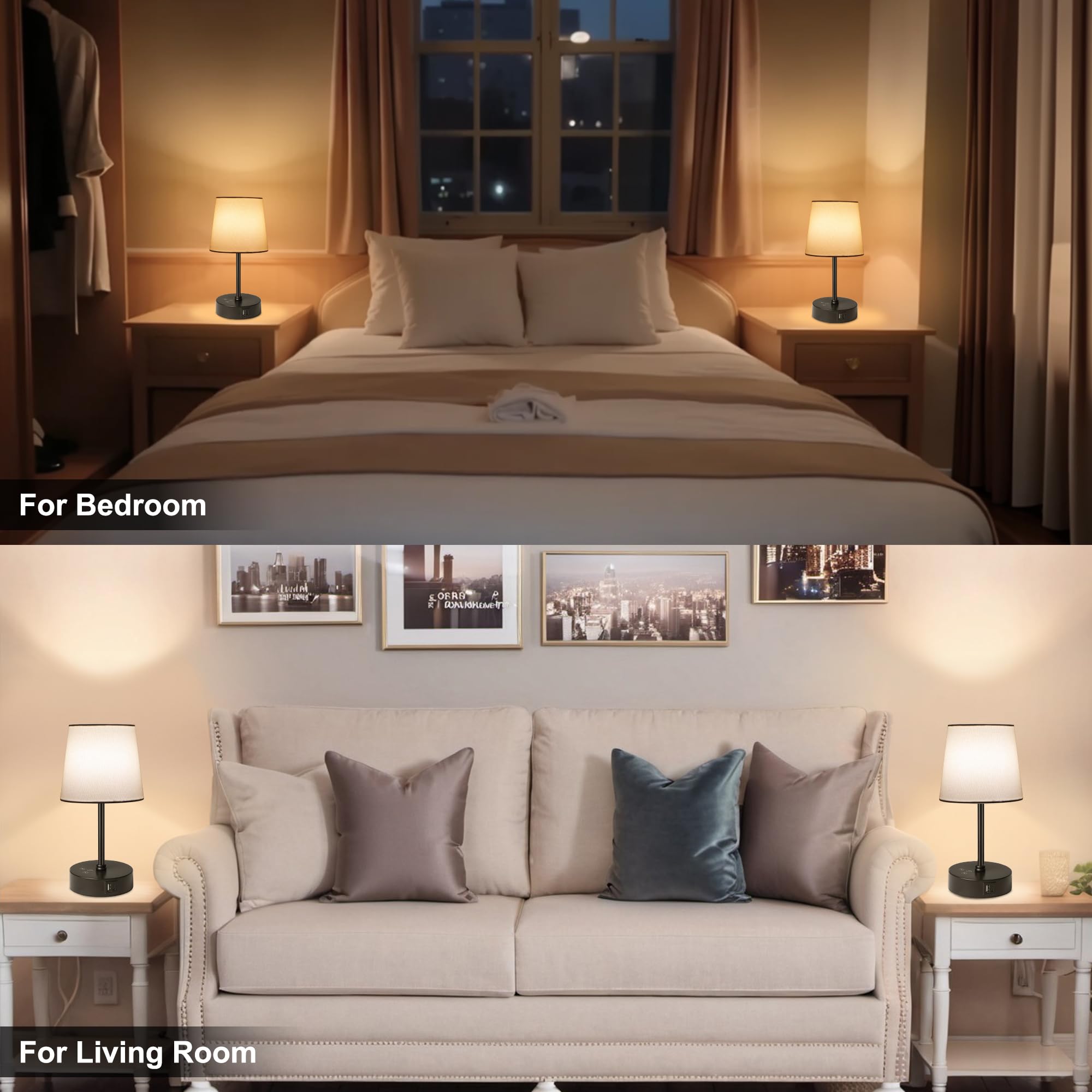 Ascher 1 Pack Small Bedside Table Lamp With 3 Color Temperatures, Dimmable Nightstand Lamps With Dual Usb Ports, Touch Control Rgb Color Desk Lamp For Bedroom Living Room Study Office(White Shade)