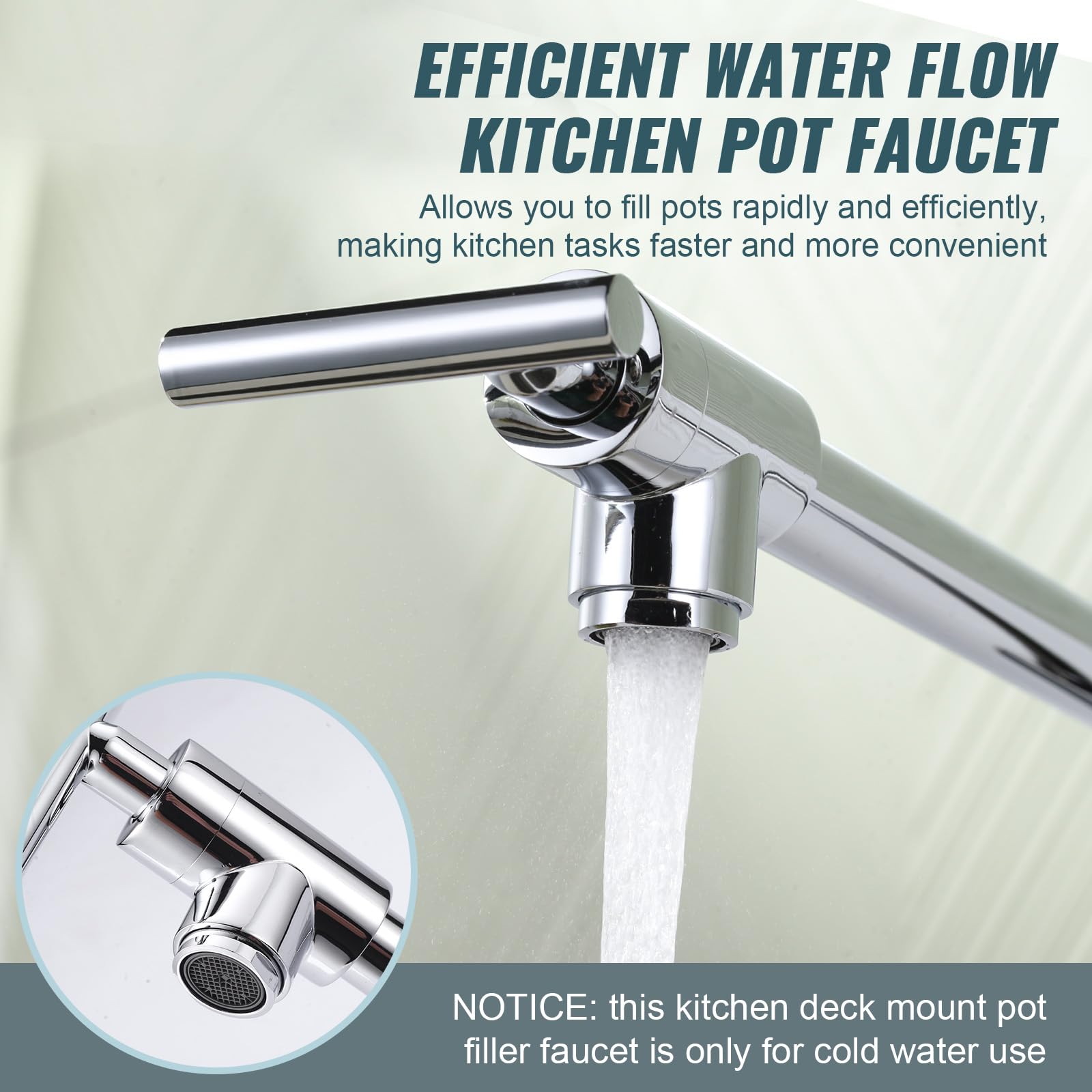 Aleasha Pot Filler Faucet For Kitchen Sink, Deck Mount Pot Faucets Over Stove, Solid Brass Folding Pot Filler Faucet, Chrome Kitchen Pot Faucet With Double Joint Swing Arms