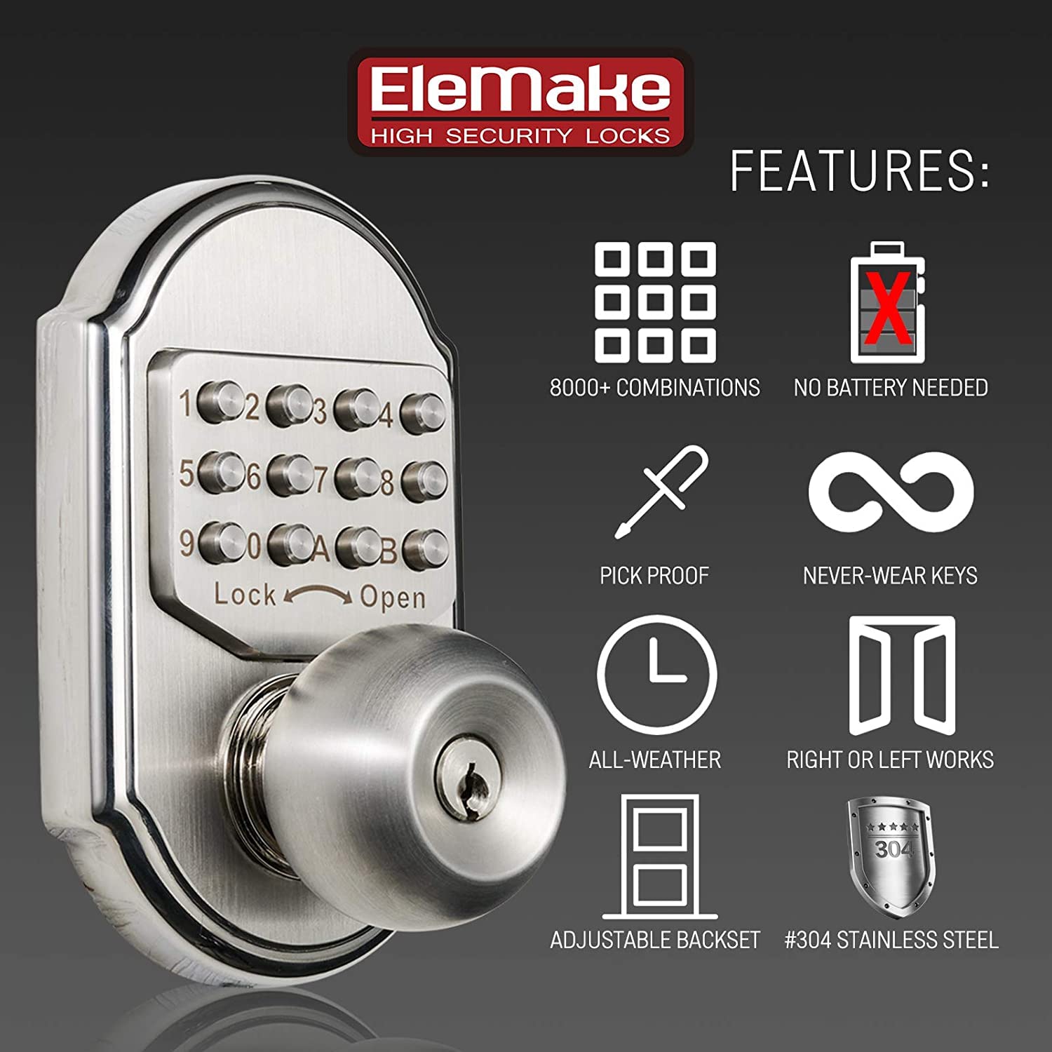 Bravex Keyless Entry Keypad Deadbolt Door Lock 304 Stainless Steel Sabbath Lock 100% Mechanical Shabbos Lock- No Risk Of Low Power