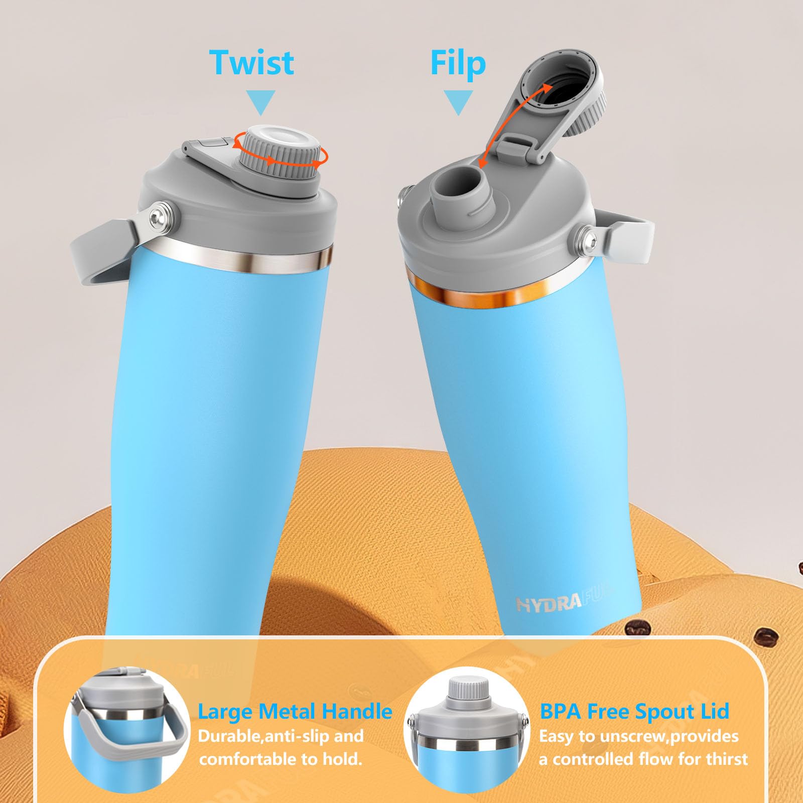 50 Oz Stainless Steel Water Bottle With Spout Lid & Handle, Insulated Large Hydration Bottle