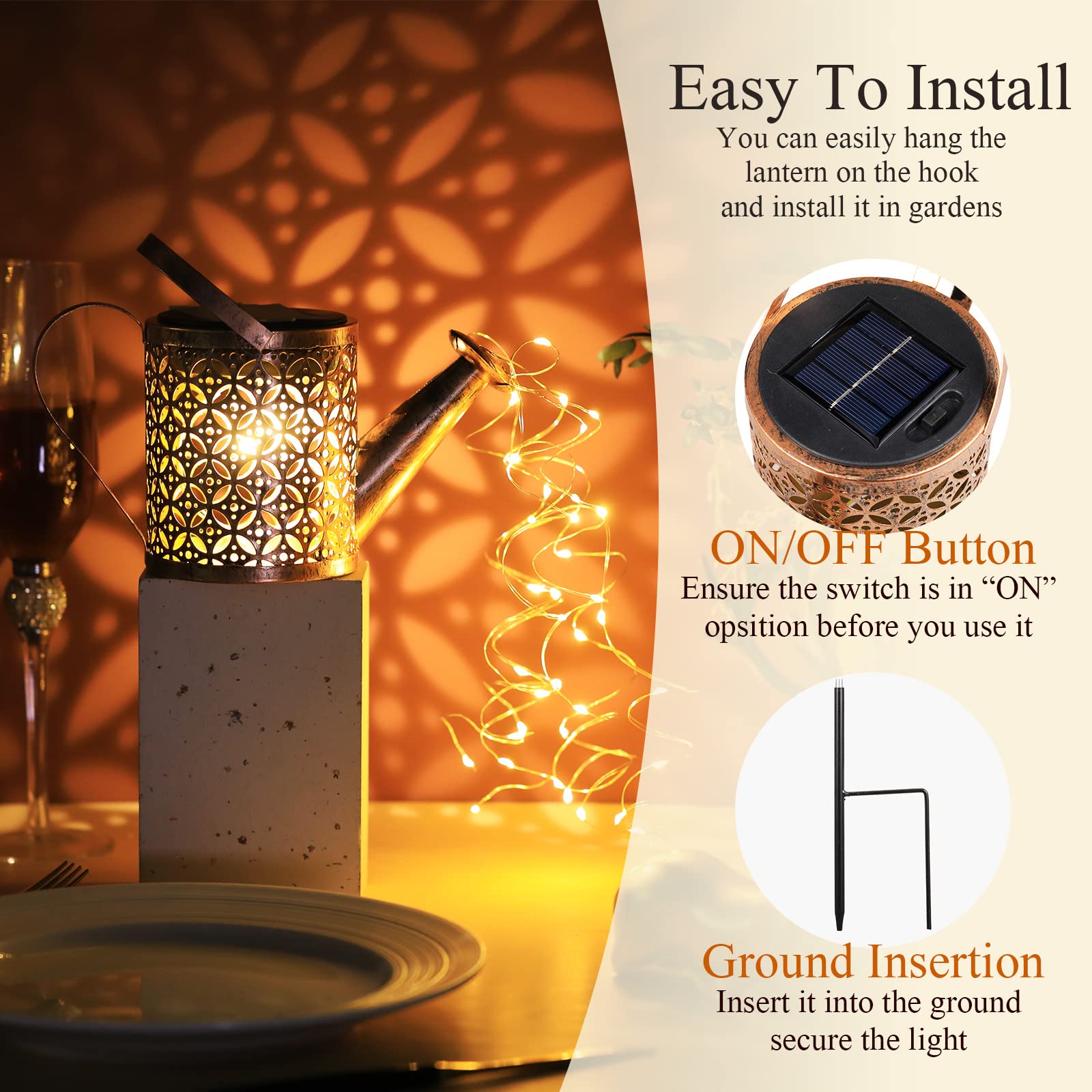 Fabbay 4 Pcs Solar Watering Can With Lights Outdoor Waterproof Solar Lights With Hook Retro Decorative Hanging Metal Yard Decor For Garden Table Lawn Patio Pathway Porch Walkway