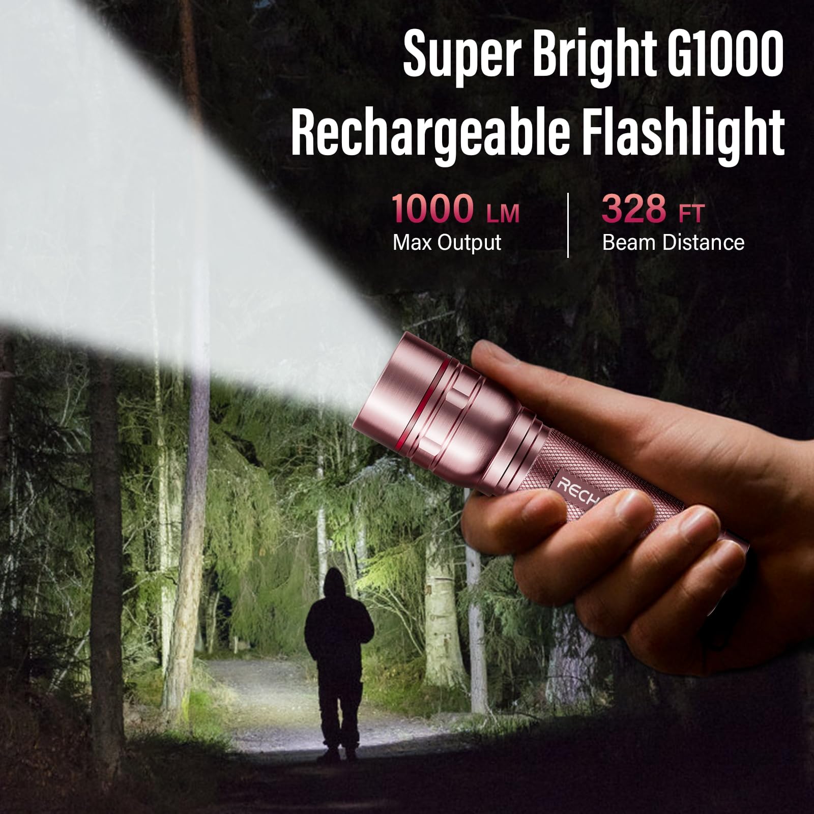 Rechoo Rechargeable Flashlights High Lumens, G1000 Super Bright Flash Light Pink, Small Zoomable Led Flashlight With 3 Lighting Modes, Portable Tactical Flashlight For Camping Essentials,  For Women