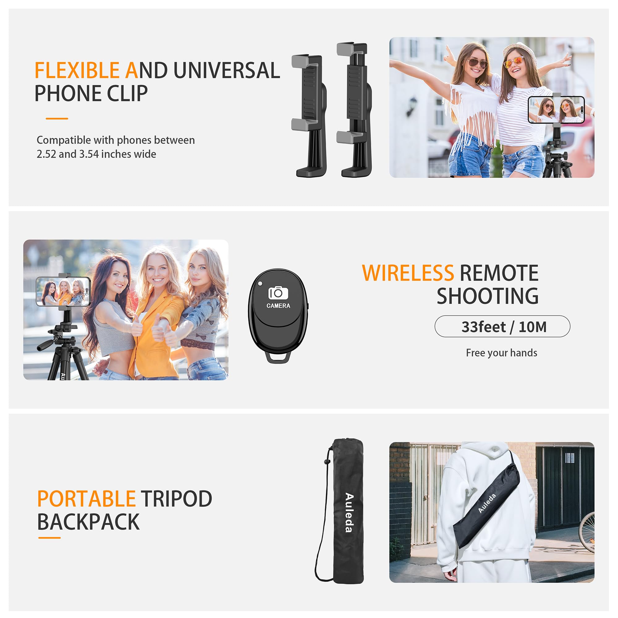 Auleda 71″ Camera Tripod Aluminum Tall Tripod Stand Compatible With Canon Nikon With Wireless Remote Phone Holder And Bag Max Load 6.6 Lb