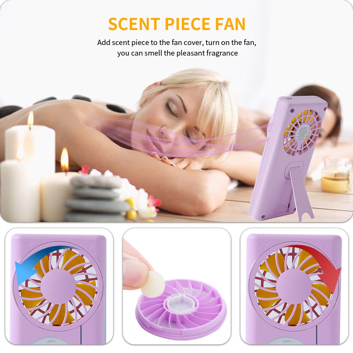 Handheld Mini Fan, 3 In 1 Makeup Mirror Fan, Usb Rechargeable Fan With Led Light Fragrance