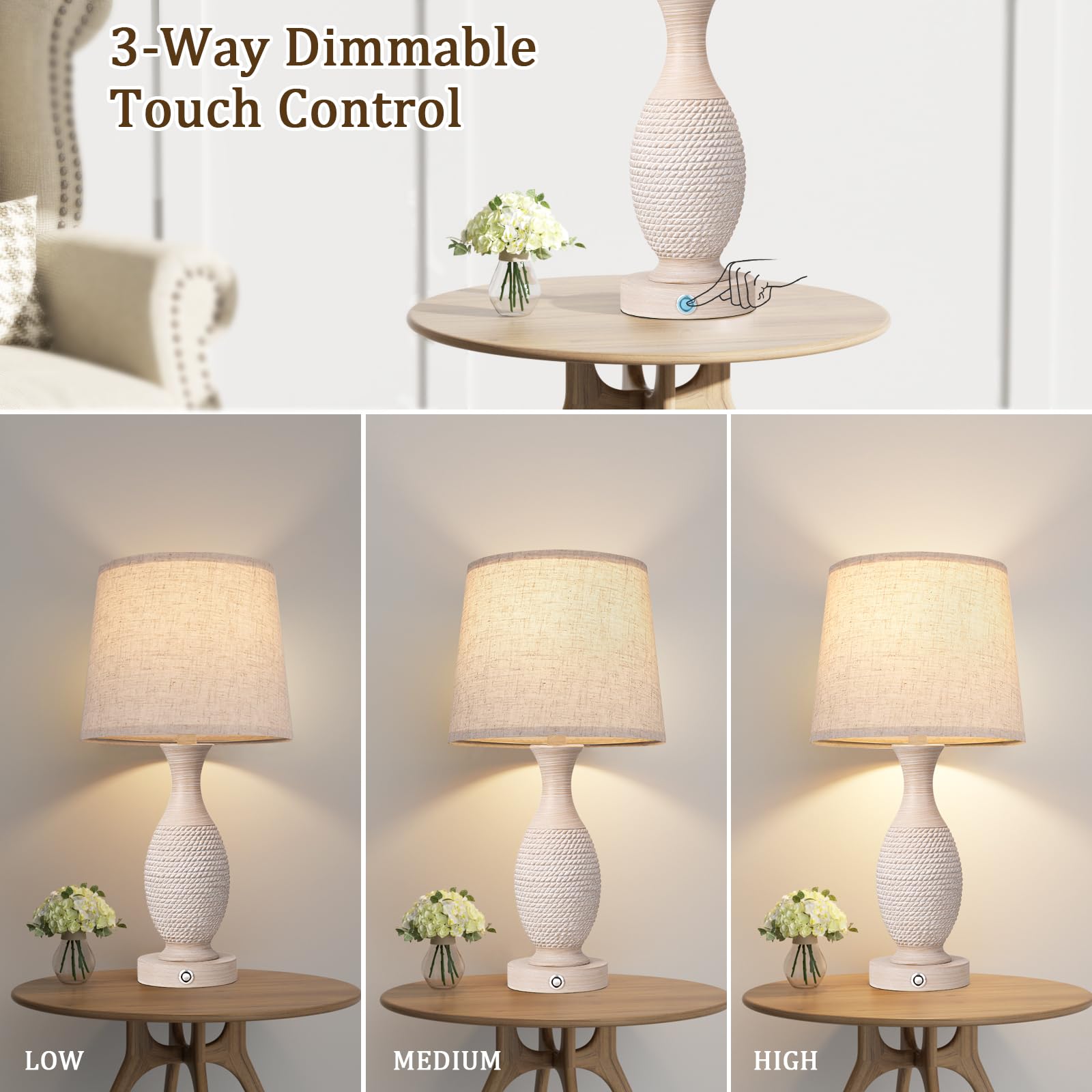 Seealle 22.6" Bedside Lamps Set Of 2 With Usb C+A - Dimmable Touch Lamps For Night Stands Bedroom Living Room End Table(Bulbs Included)