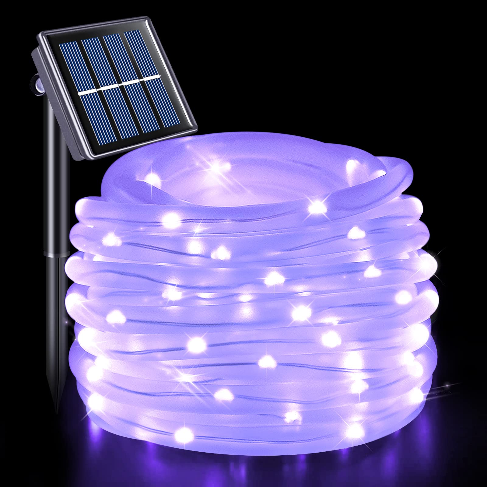 Jmexsuss 8 Modes Solar Powered Light Rope,39.4 Ft 120 Led Outdoor Solar Rope Lights,Waterproof Solar Purple Halloween Lights Rope For Garden,Fence, Yard, Party,Halloween, Christmas Tree Decor(Purple)